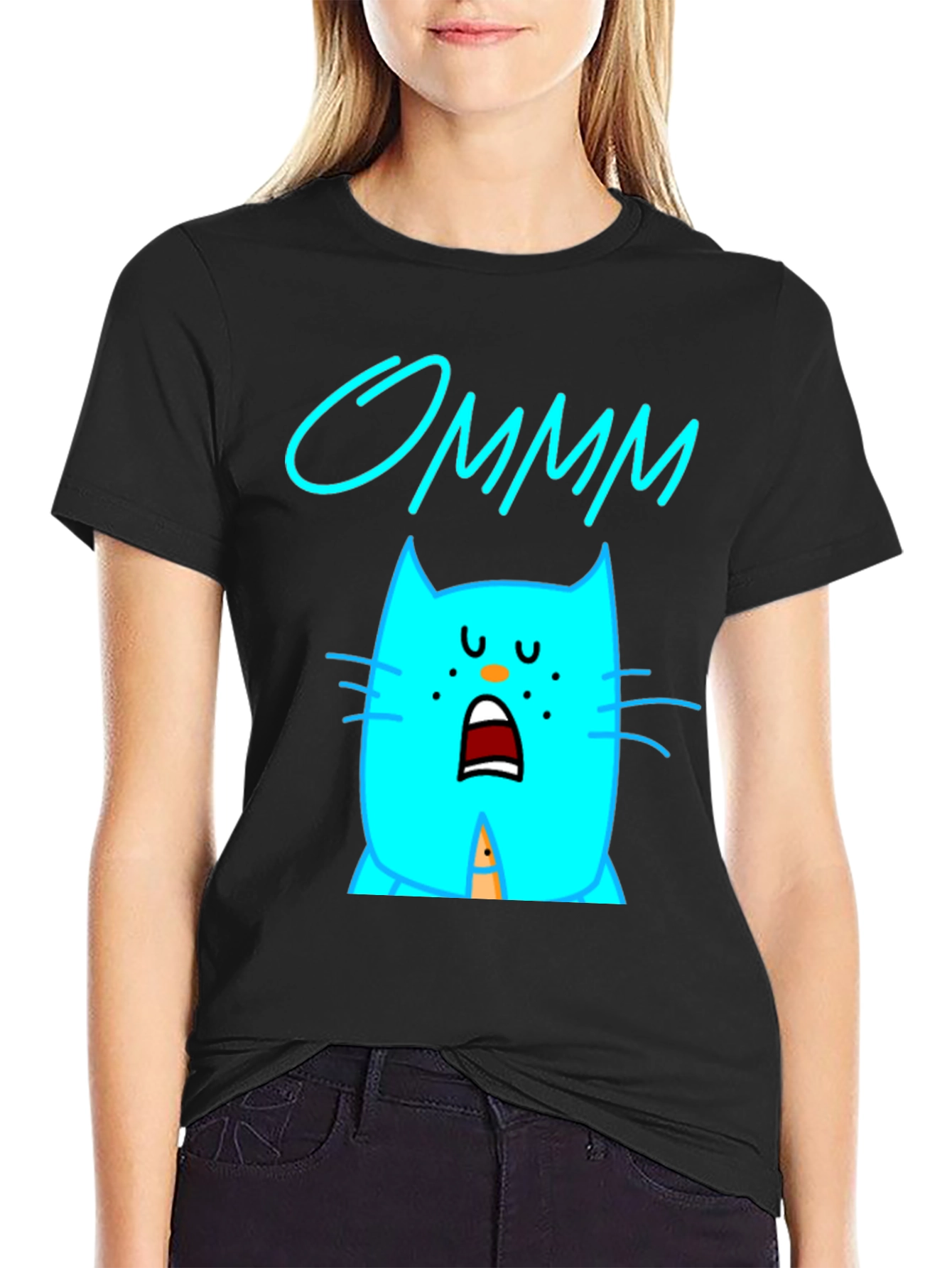 Ommm Cat Graphic T-Shirt - Black