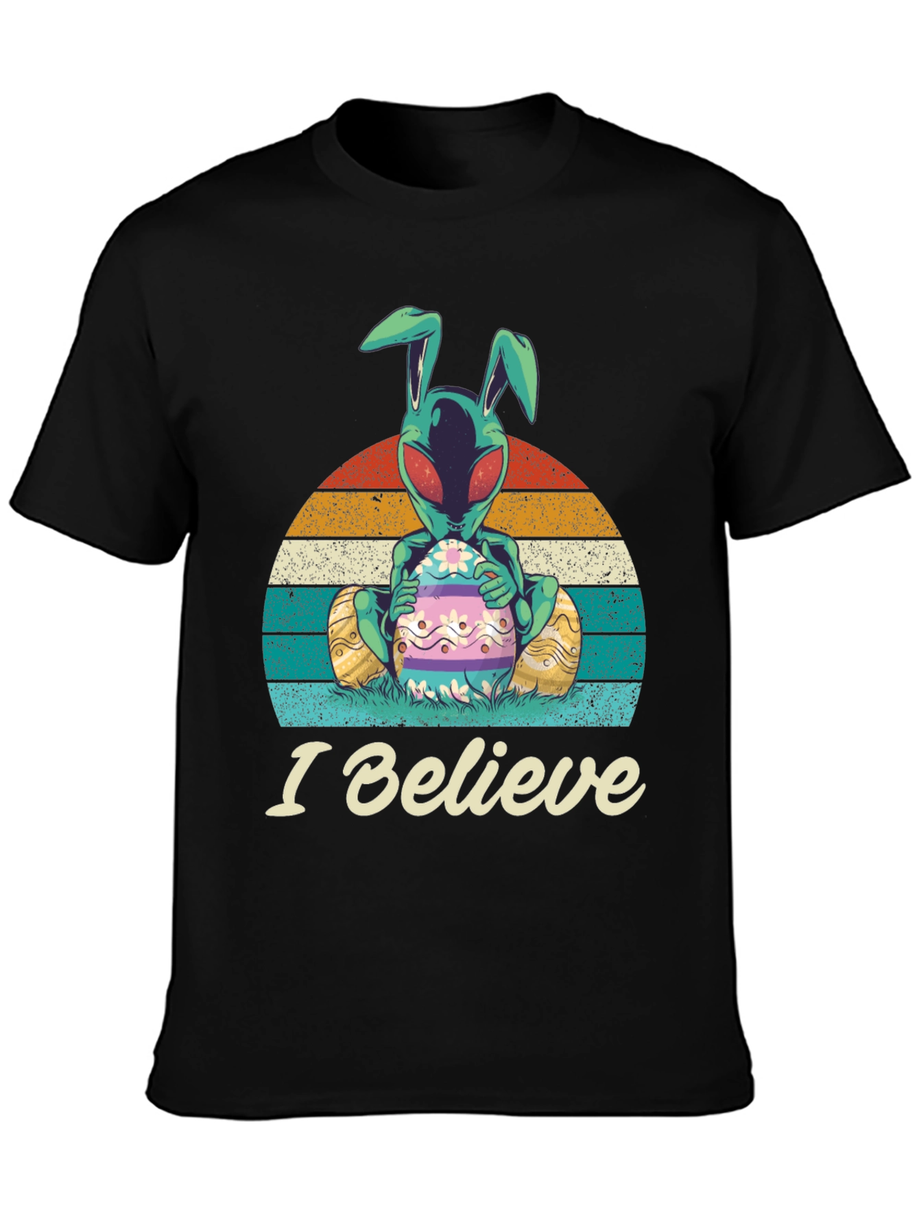 I Believe Alien Easter Bunny Graphic T-Shirt