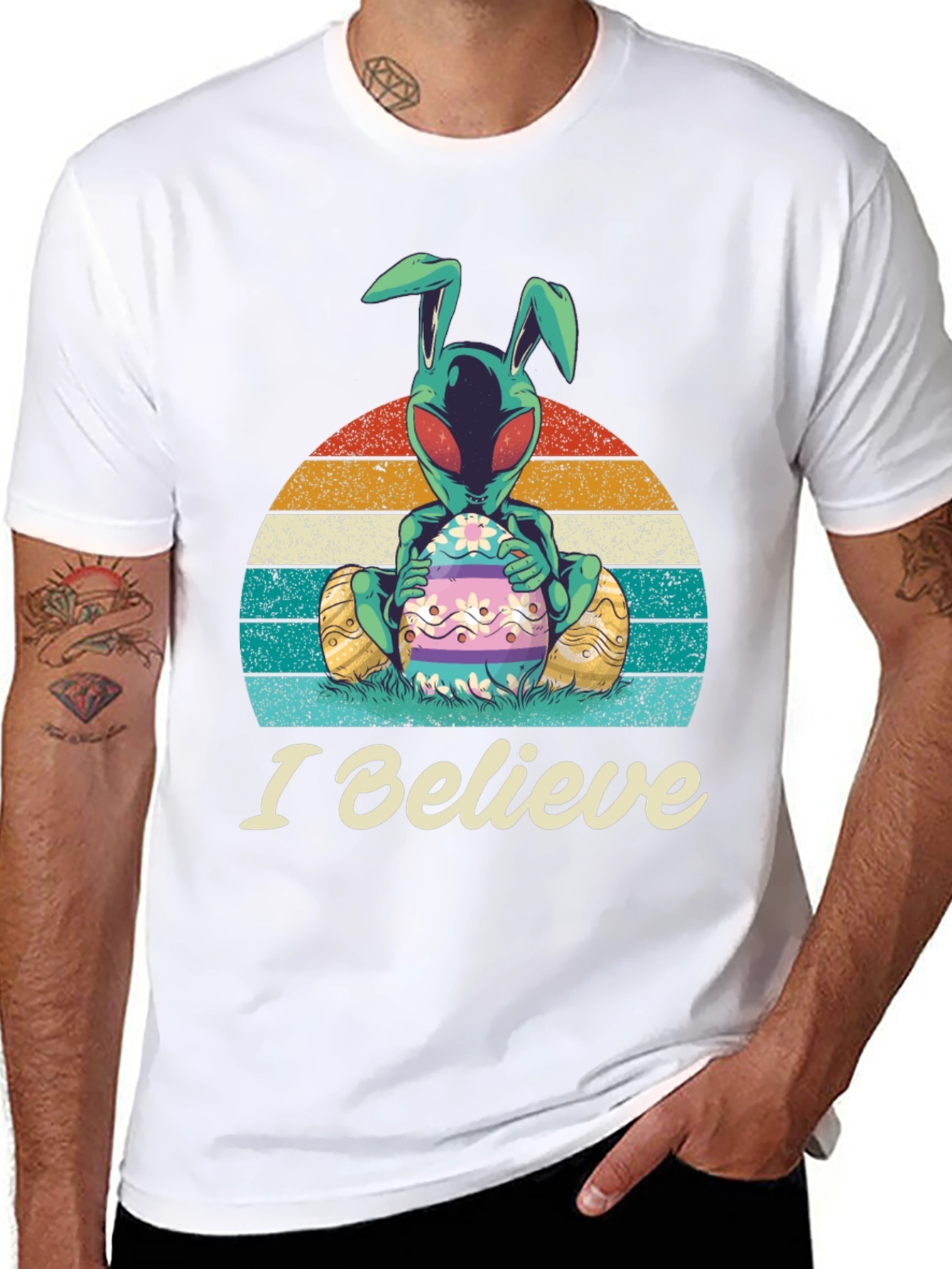 I Believe Alien Easter Bunny Graphic T-Shirt