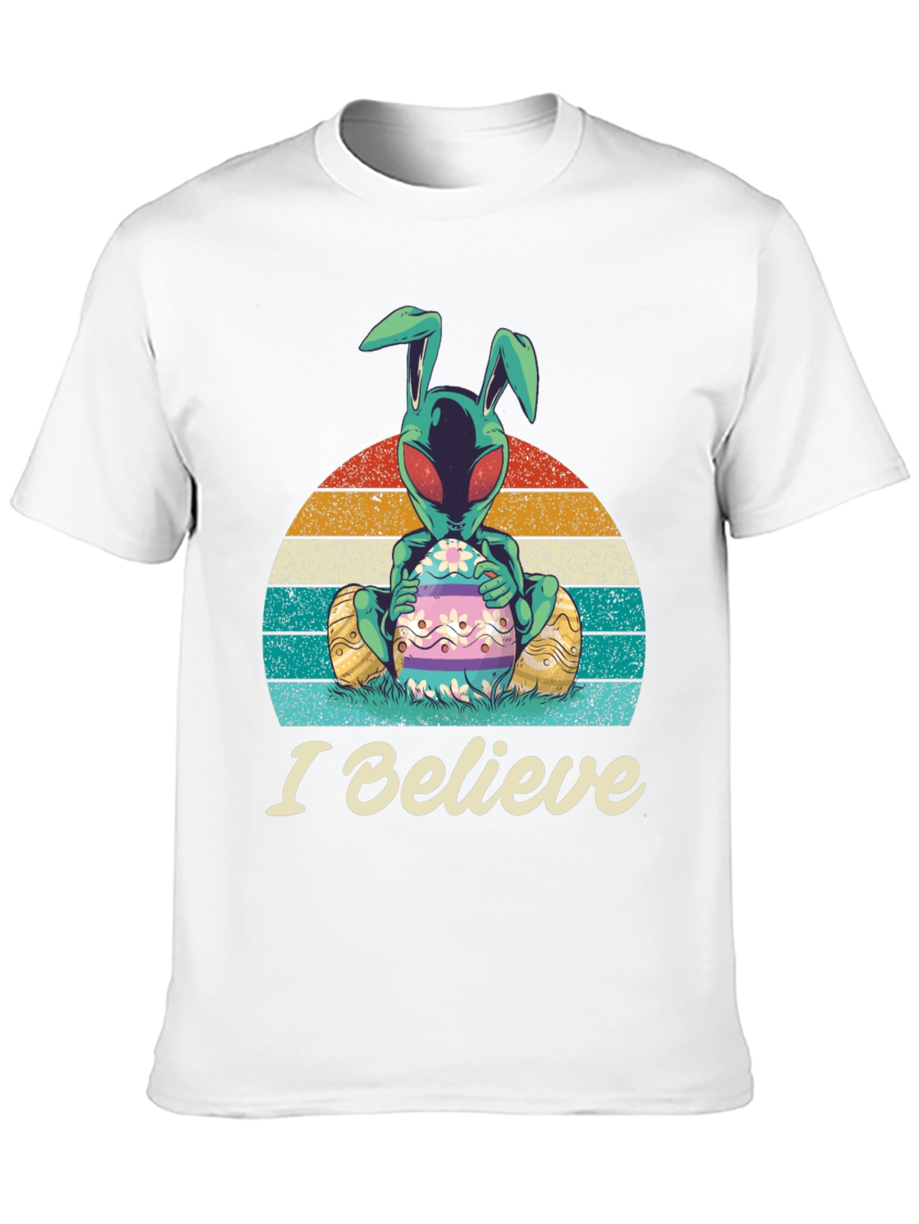 I Believe Alien Easter Bunny Graphic T-Shirt