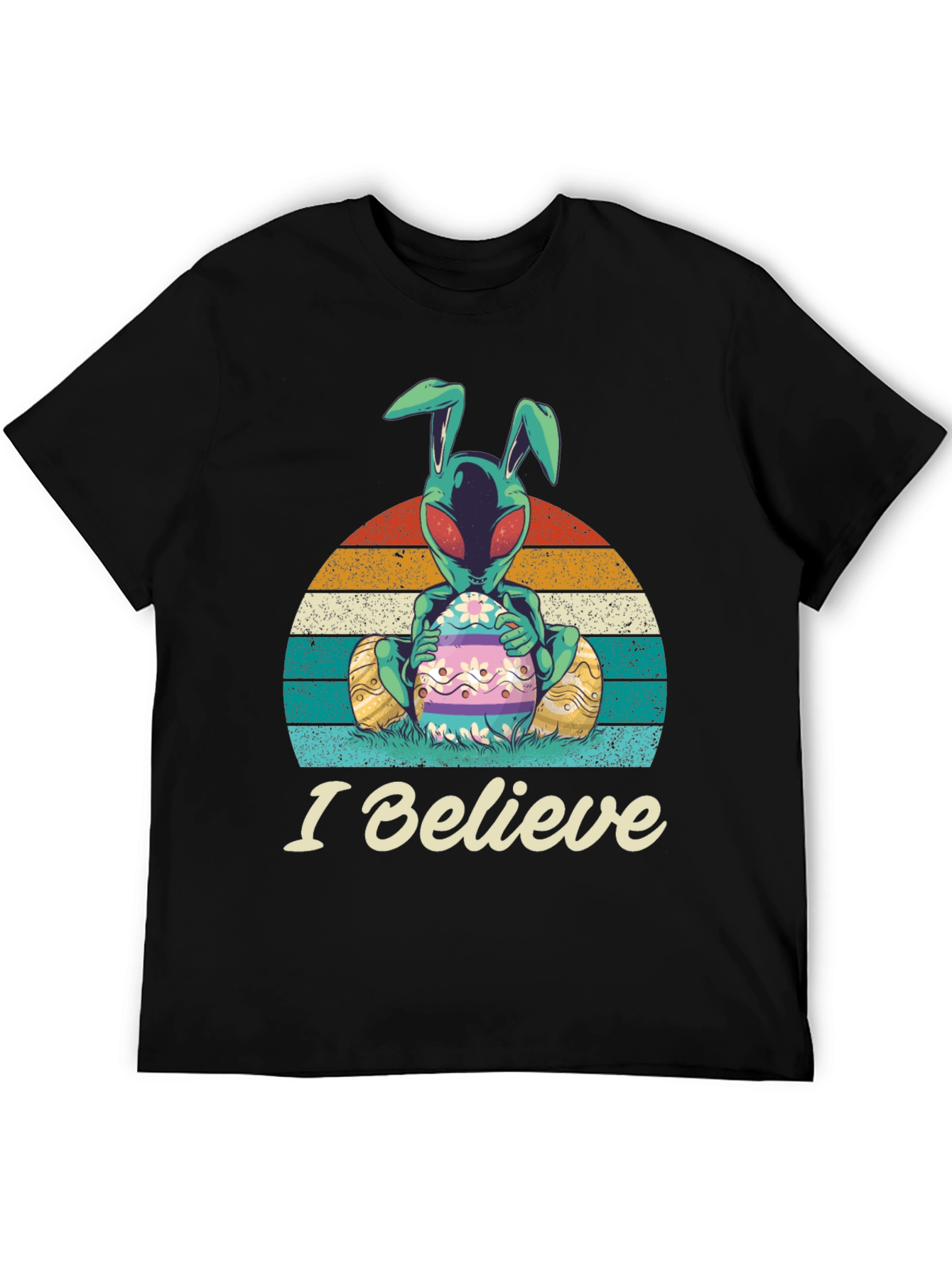 I Believe Alien Easter Bunny Graphic T-Shirt