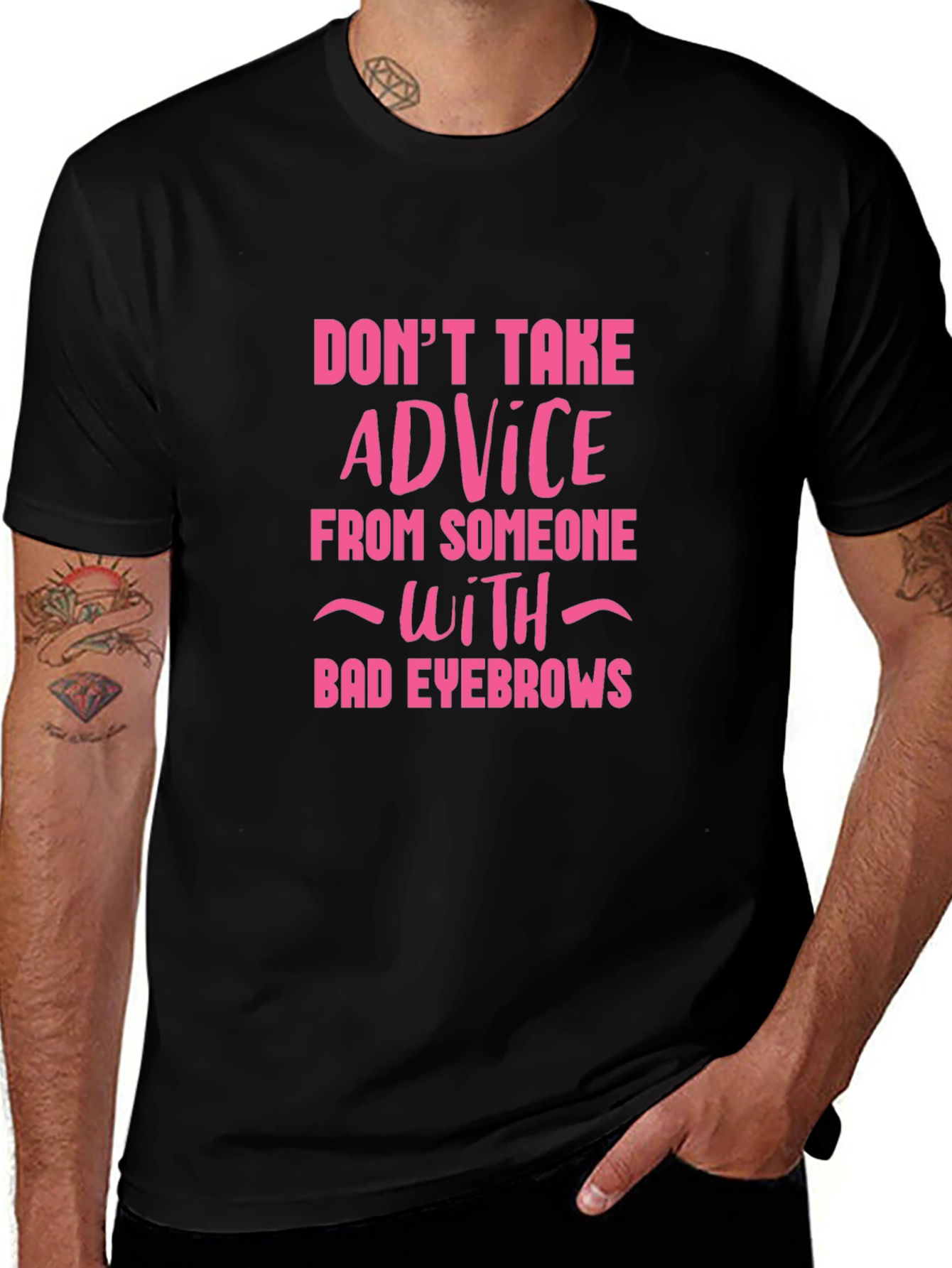 Funny Eyebrow Advice Graphic Tee - Black