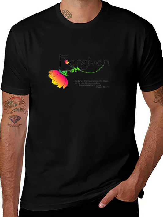 Forgiven Flower Graphic Tee - Black Cotton Blend T-Shirt
