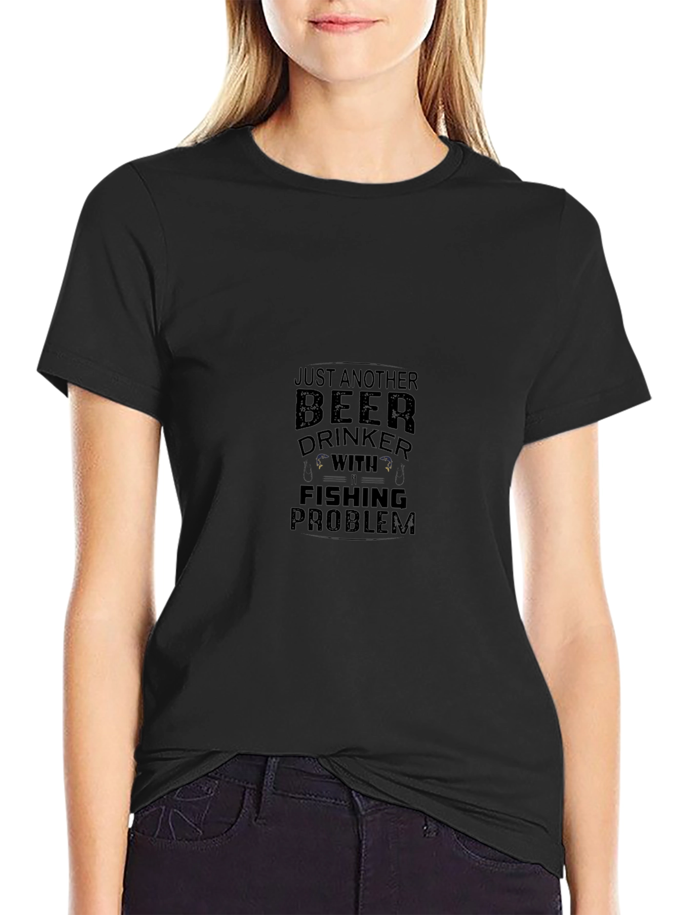Beer Drinker With a Fishing Problem Black T-Shirt