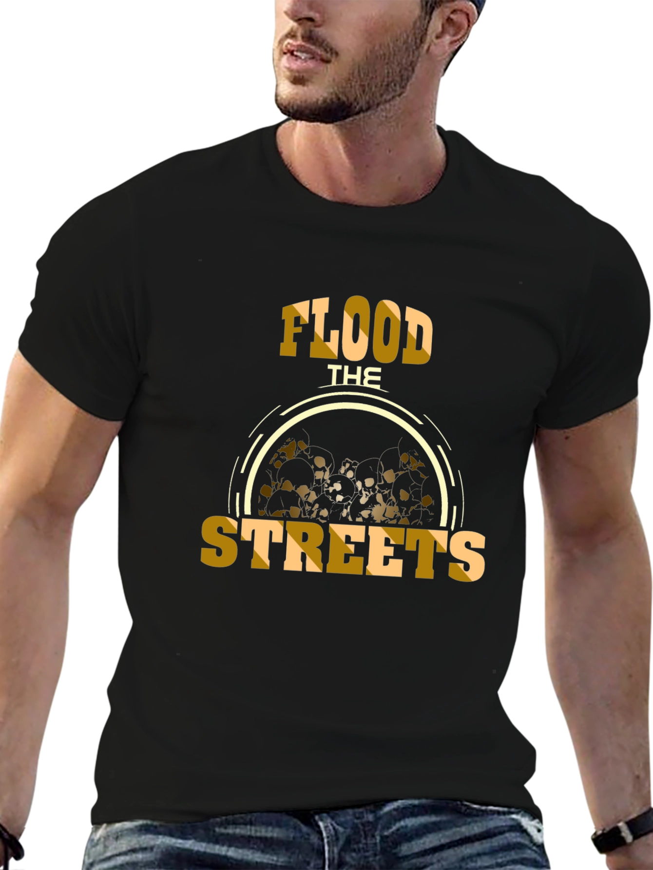 Flood The Streets Graphic Tee - Black Cotton T-Shirt