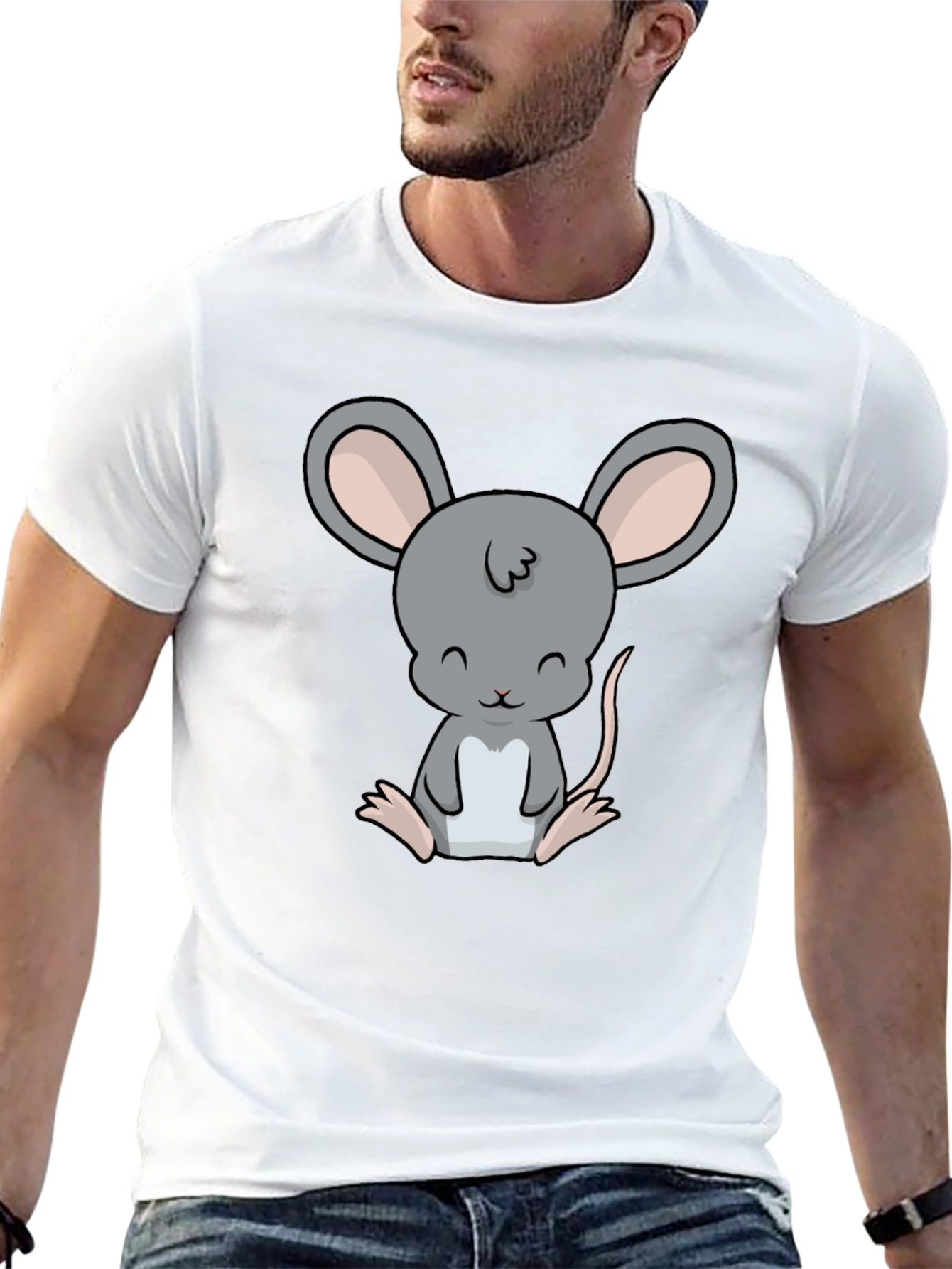 Cute Cartoon Mouse Graphic Black T-Shirt