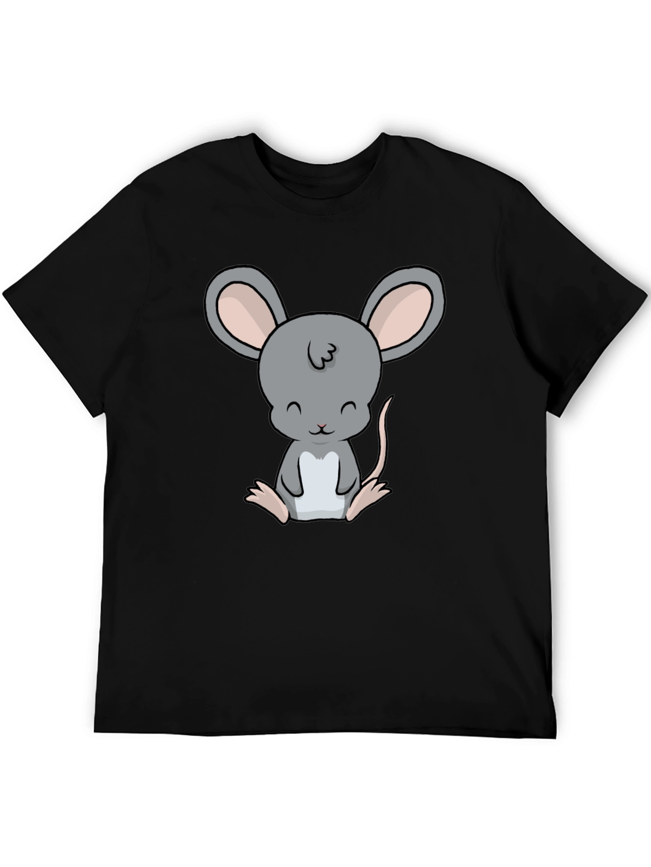 Cute Cartoon Mouse Graphic Black T-Shirt