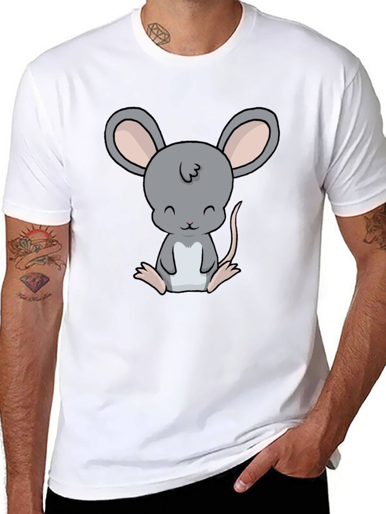 Cute Cartoon Mouse Graphic Black T-Shirt