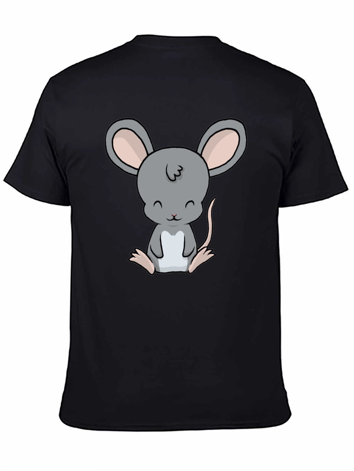 Cute Cartoon Mouse Graphic Black T-Shirt