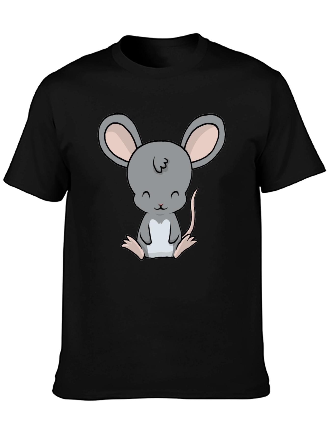 Cute Cartoon Mouse Graphic Black T-Shirt