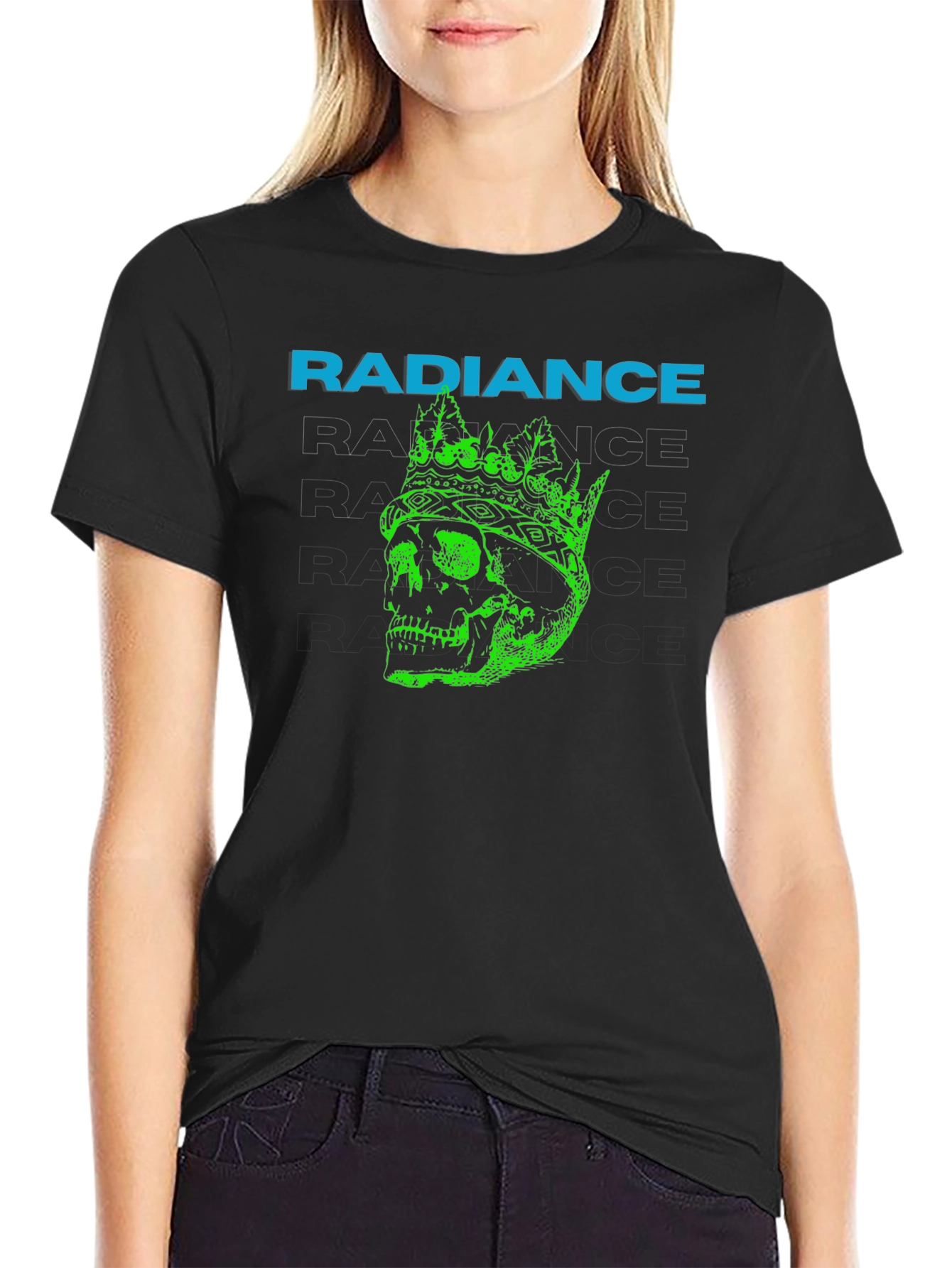 Radiance Crowned Skull Graphic T-Shirt - Black