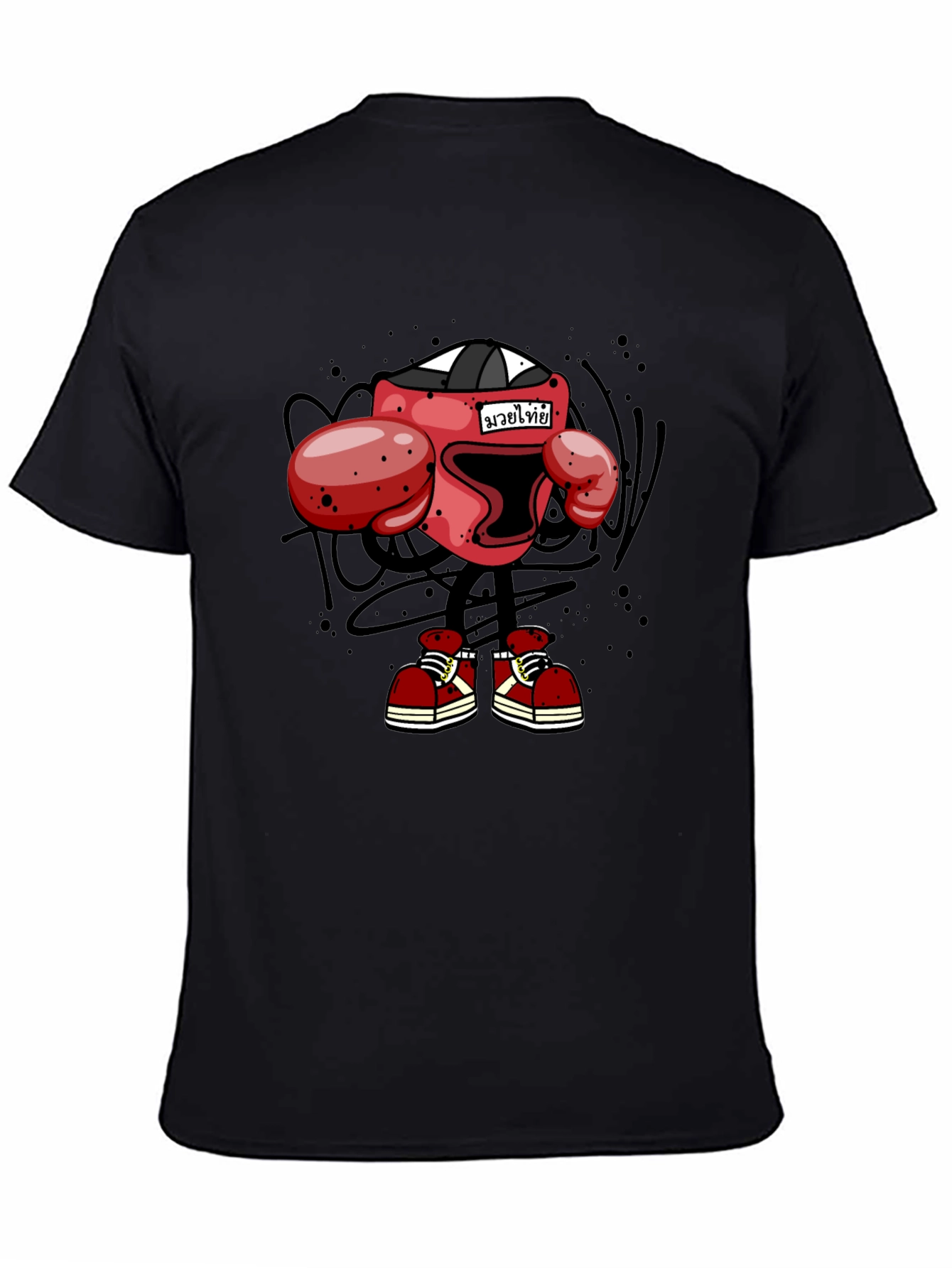 Muay Thai Boxing Cartoon T-Shirt - Black