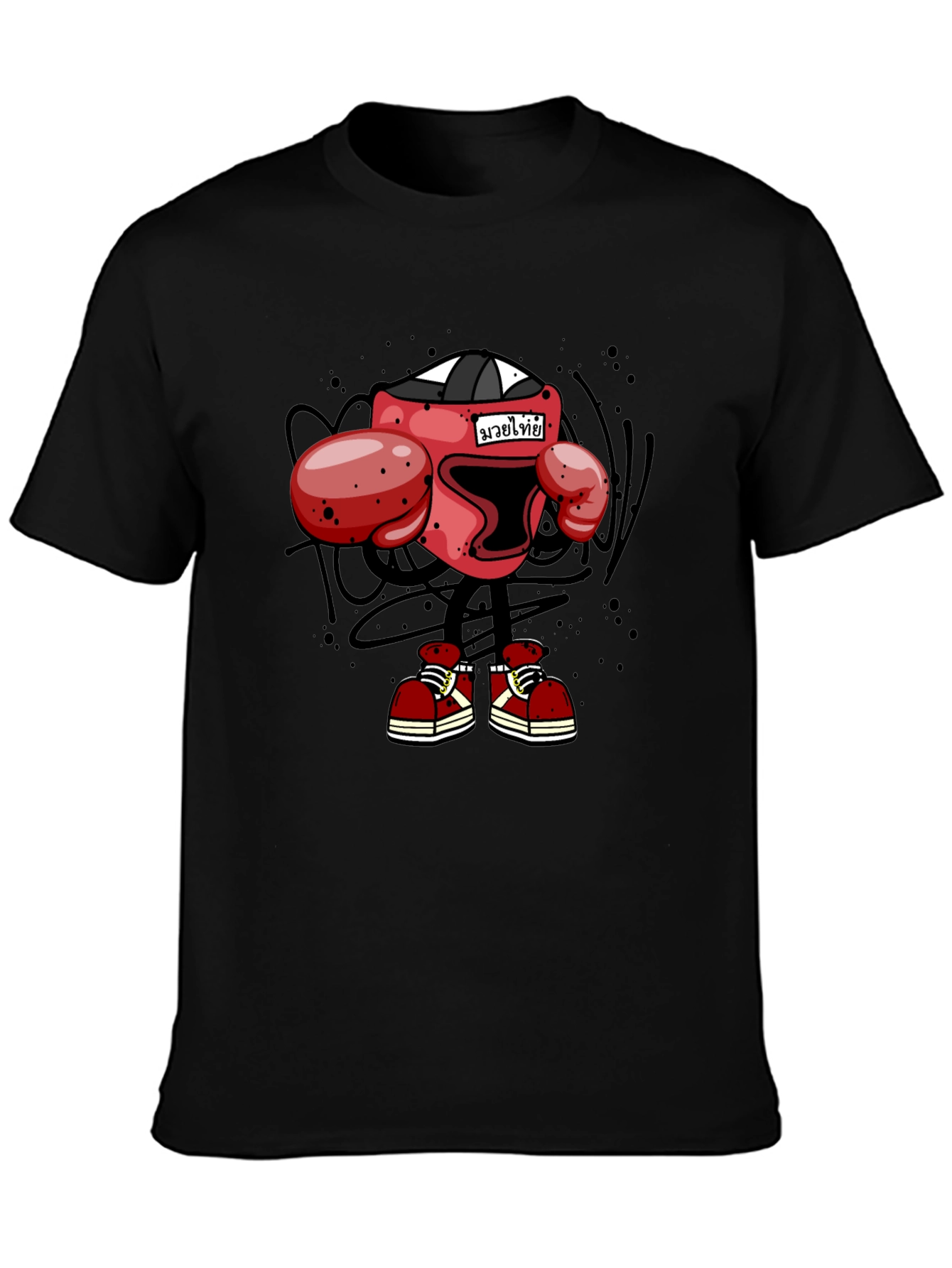 Muay Thai Boxing Cartoon T-Shirt - Black