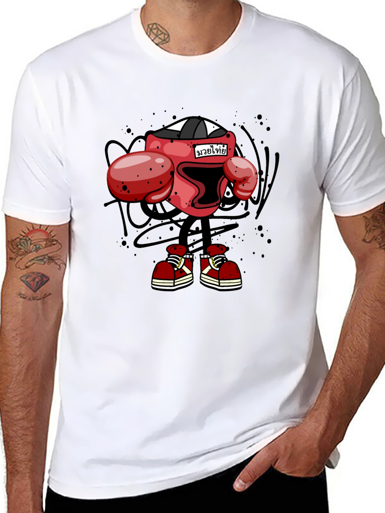 Muay Thai Boxing Cartoon T-Shirt - Black