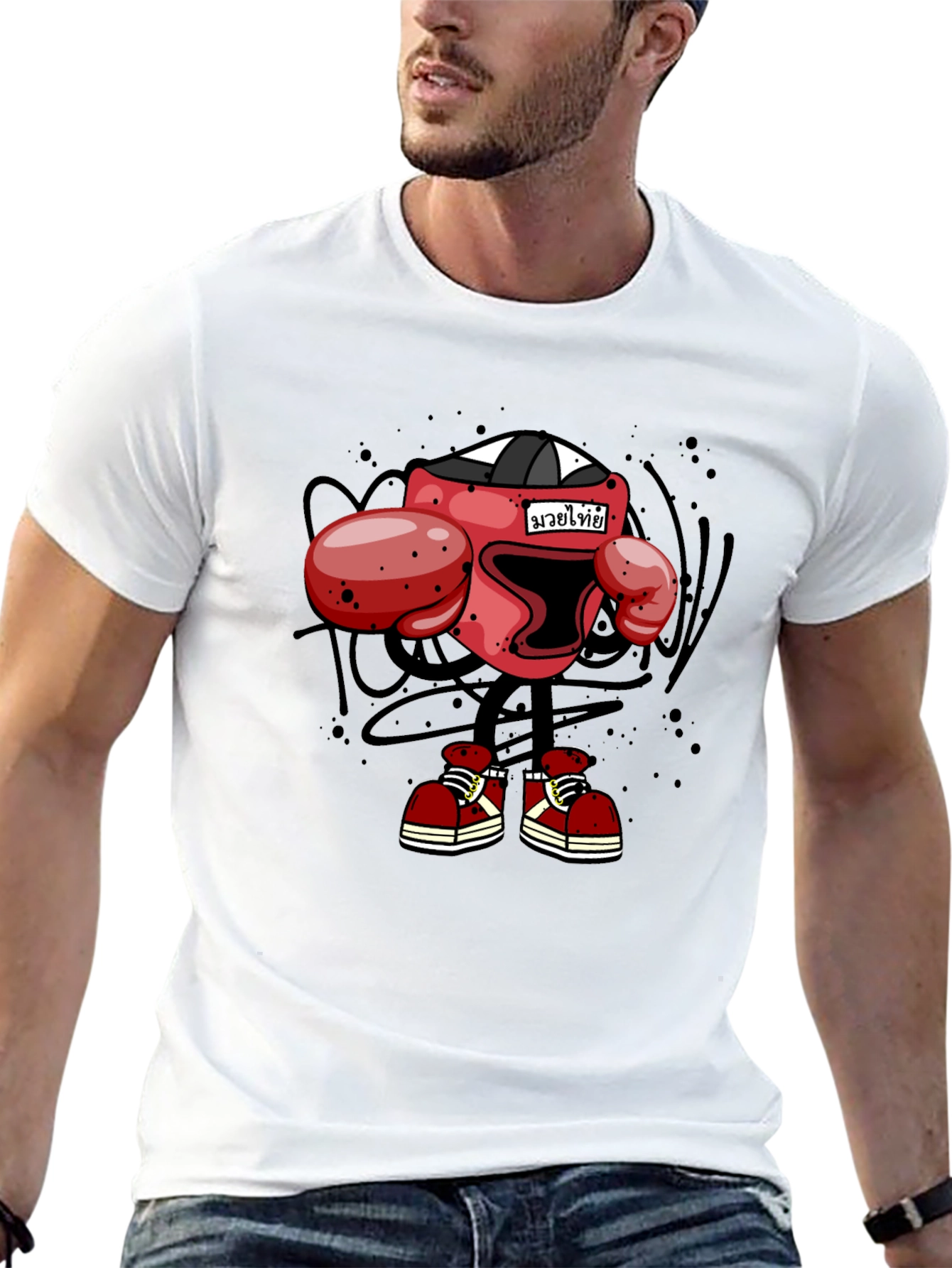 Muay Thai Boxing Cartoon T-Shirt - Black