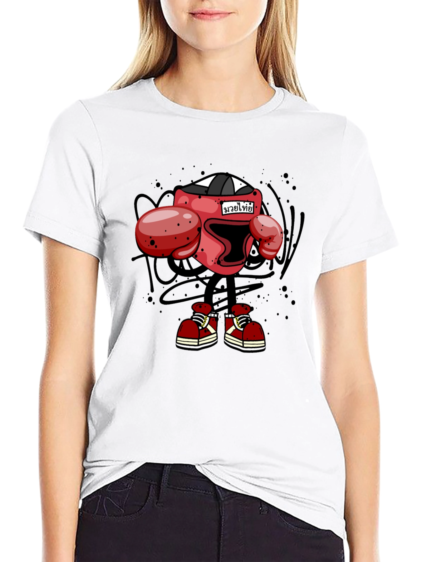Muay Thai Boxing Cartoon T-Shirt - Black