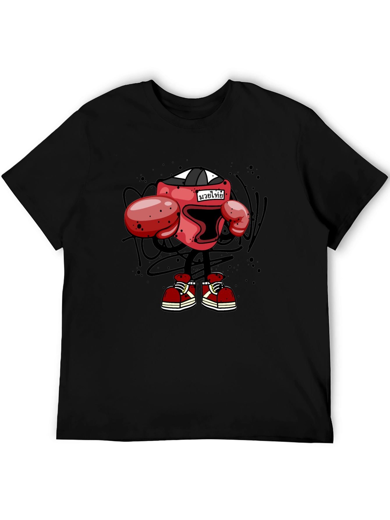 Muay Thai Boxing Cartoon T-Shirt - Black