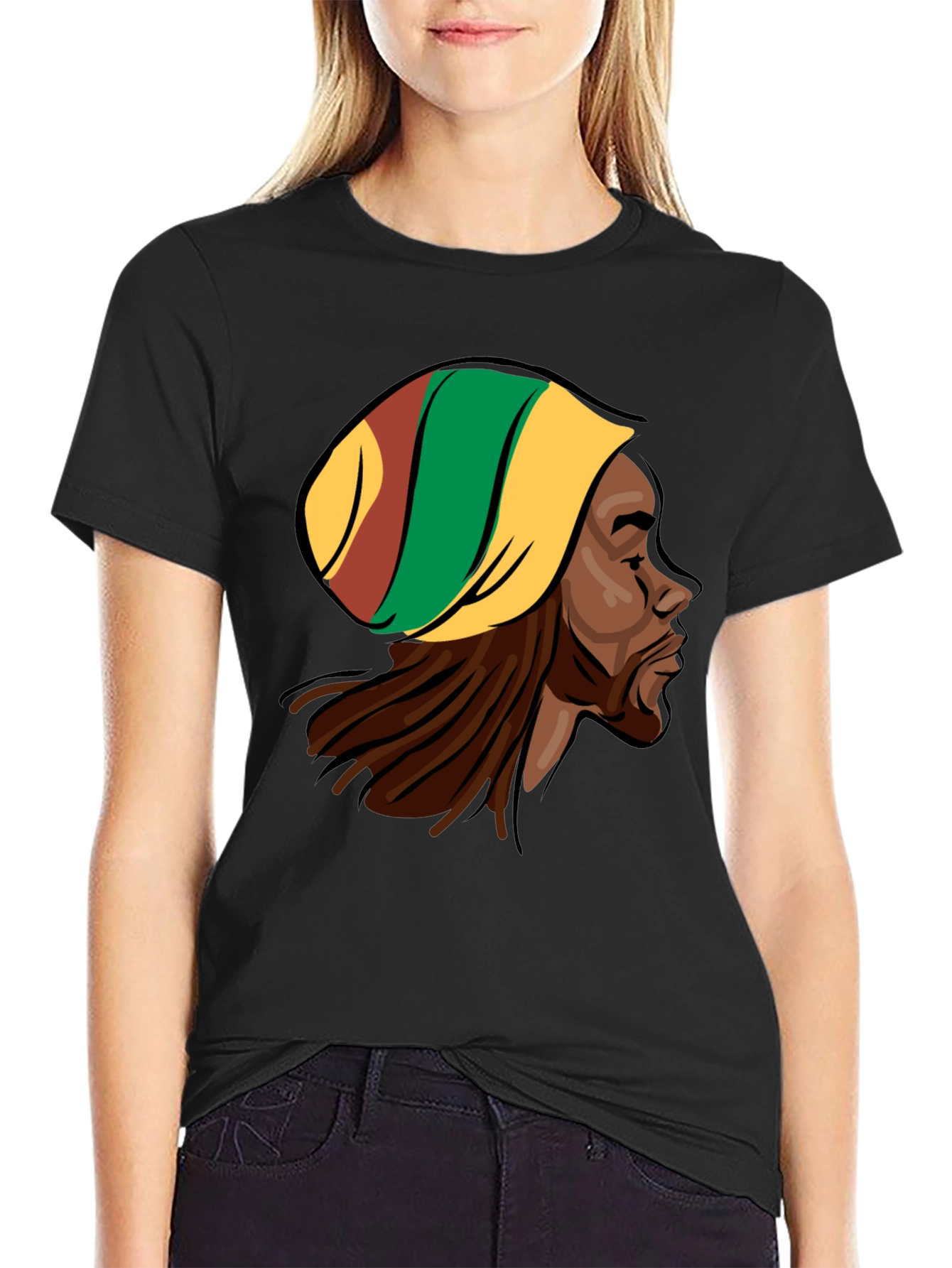 Rasta Man Graphic Tee - Black Cotton Blend