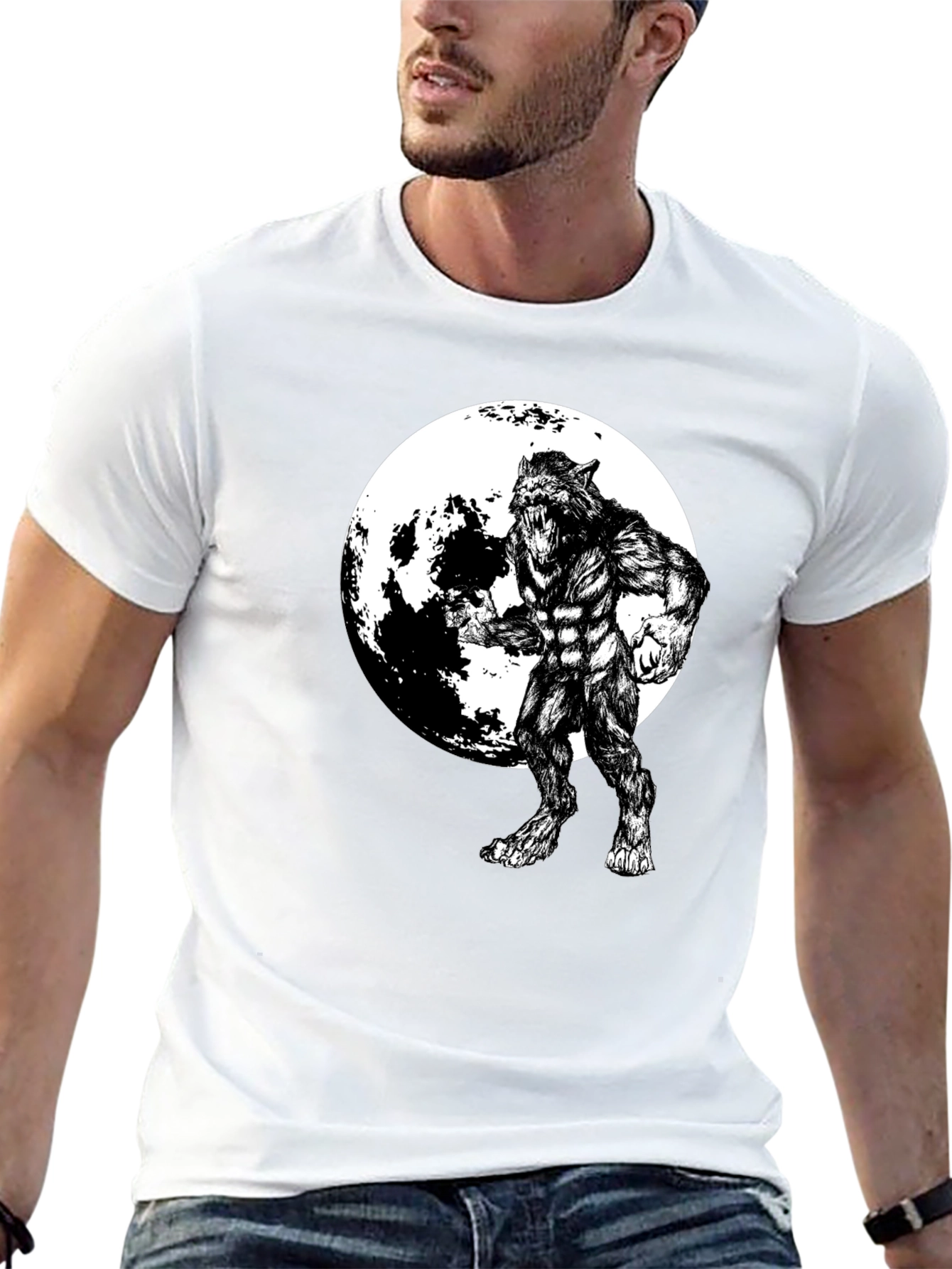 Werewolf Moon Graphic Tee - Black Cotton