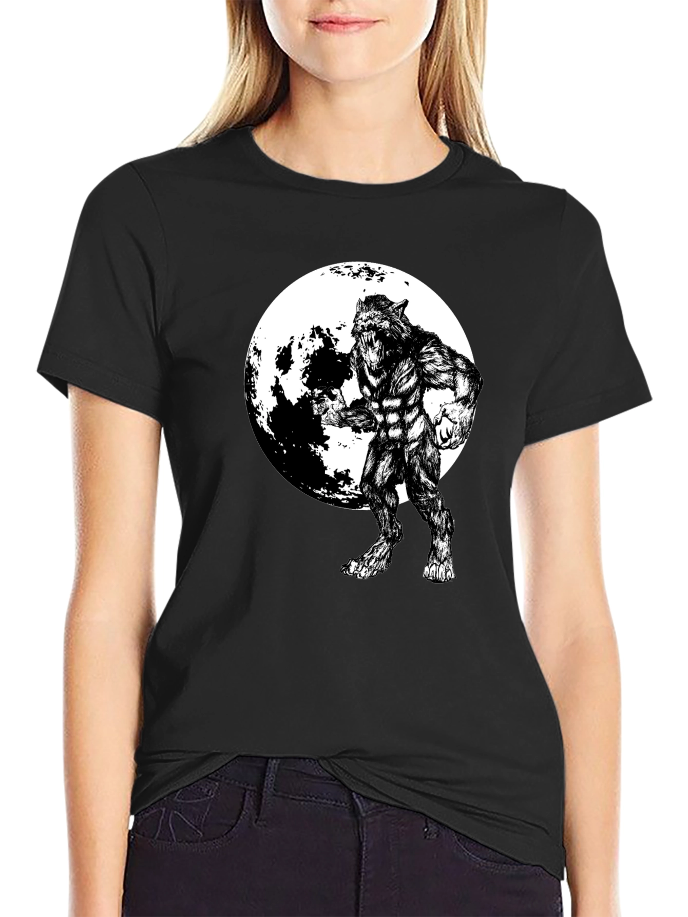 Werewolf Moon Graphic Tee - Black Cotton
