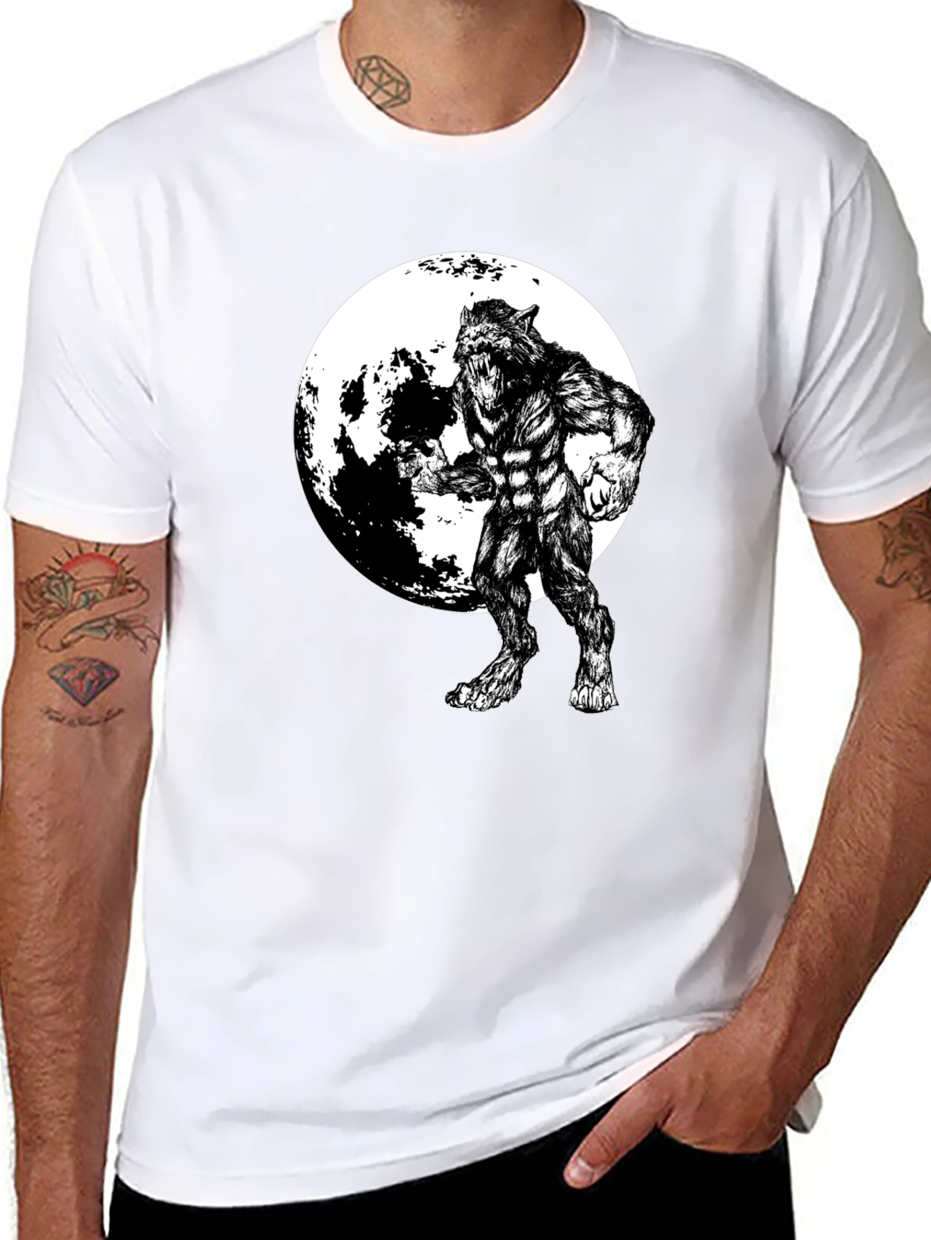 Werewolf Moon Graphic Tee - Black Cotton