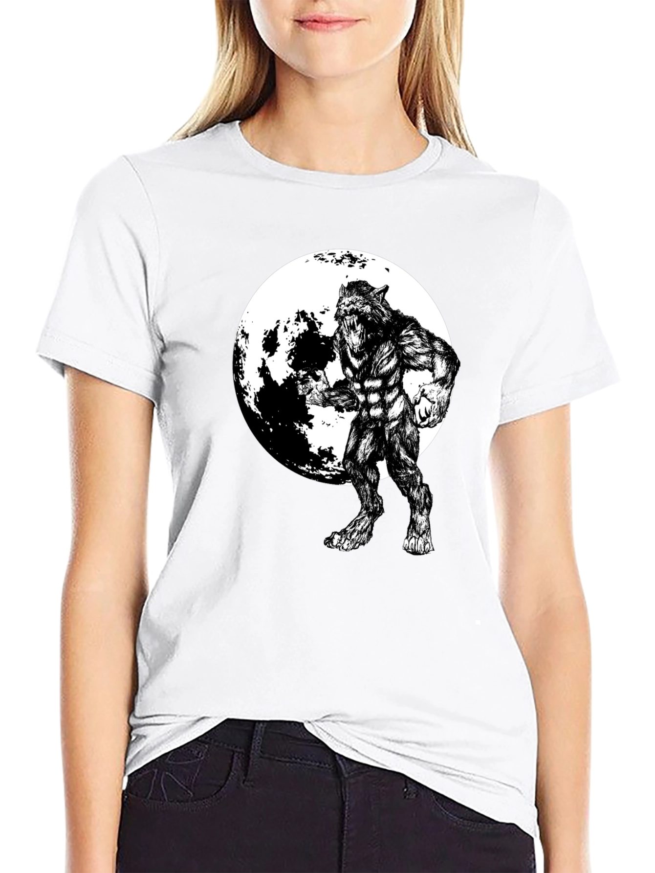 Werewolf Moon Graphic Tee - Black Cotton