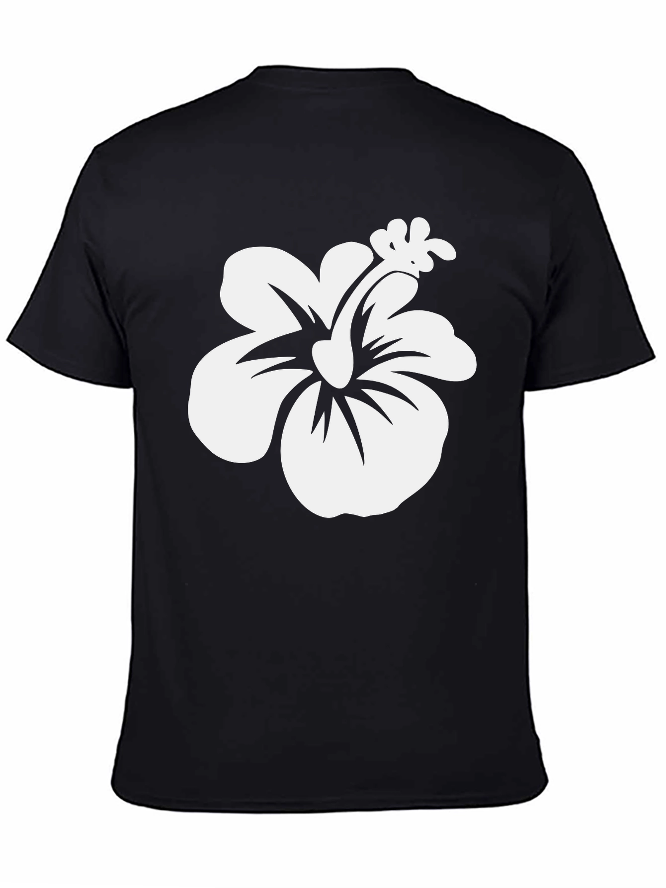 Black T-Shirt with White Hibiscus Flower Print