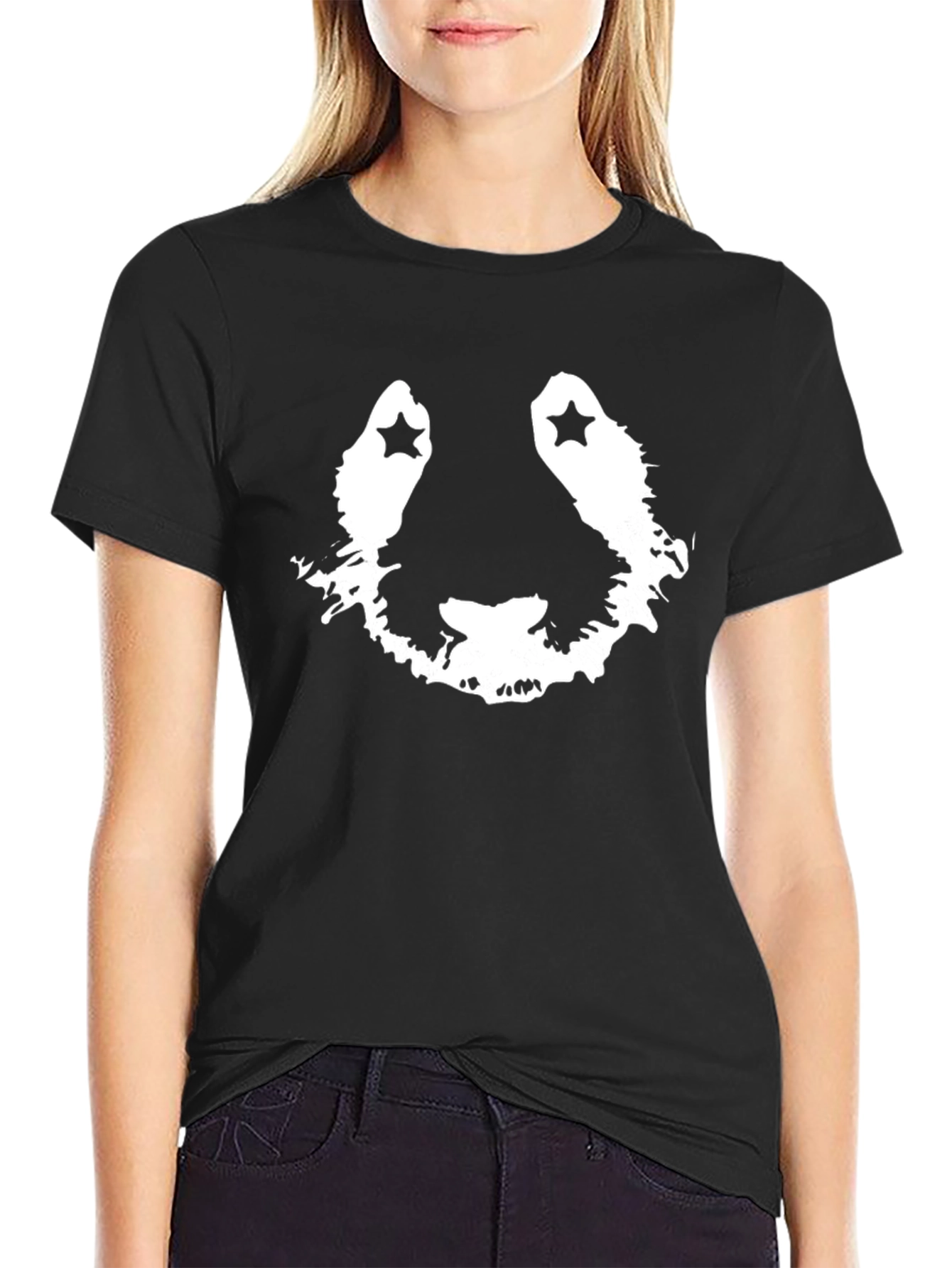 Starry Panda Face Graphic Black T-Shirt