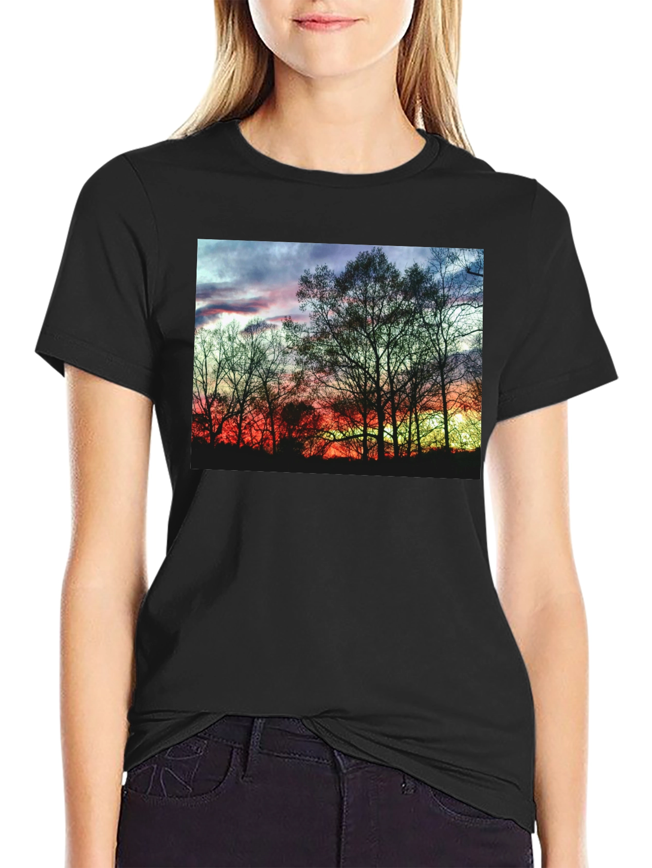 Sunset Trees Graphic Black T-Shirt