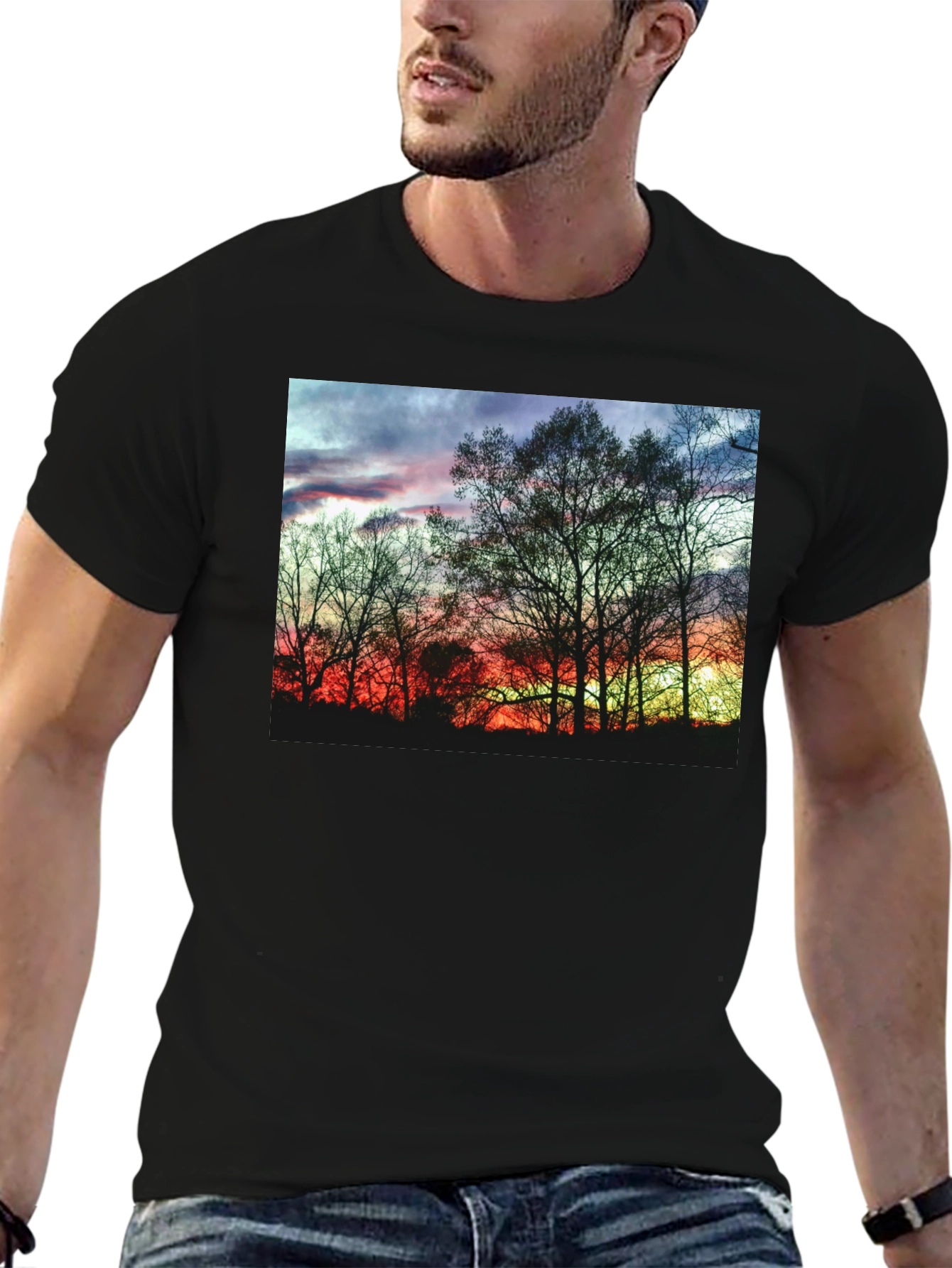 Sunset Trees Graphic Black T-Shirt