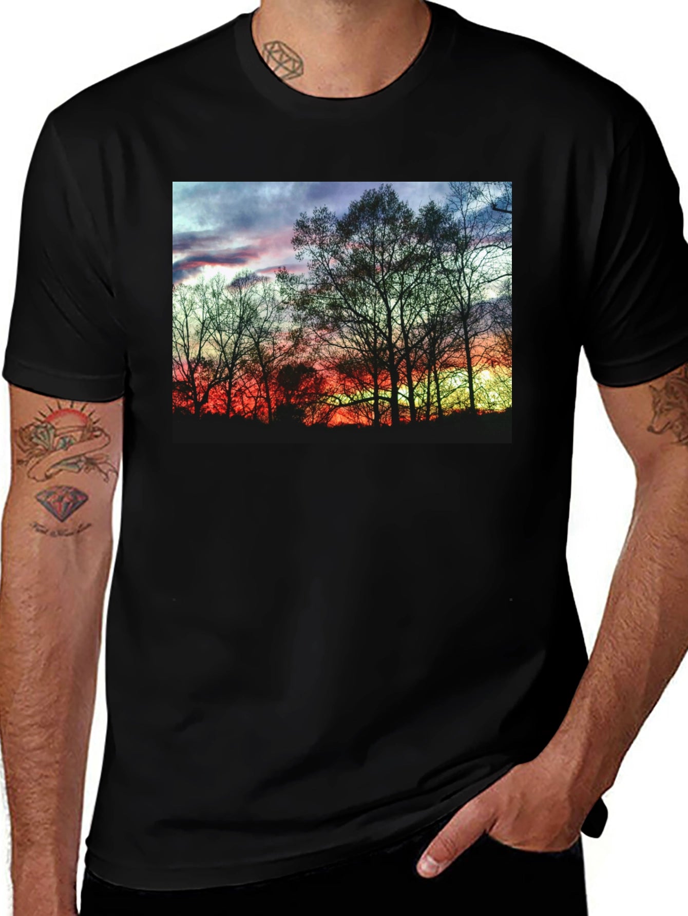 Sunset Trees Graphic Black T-Shirt