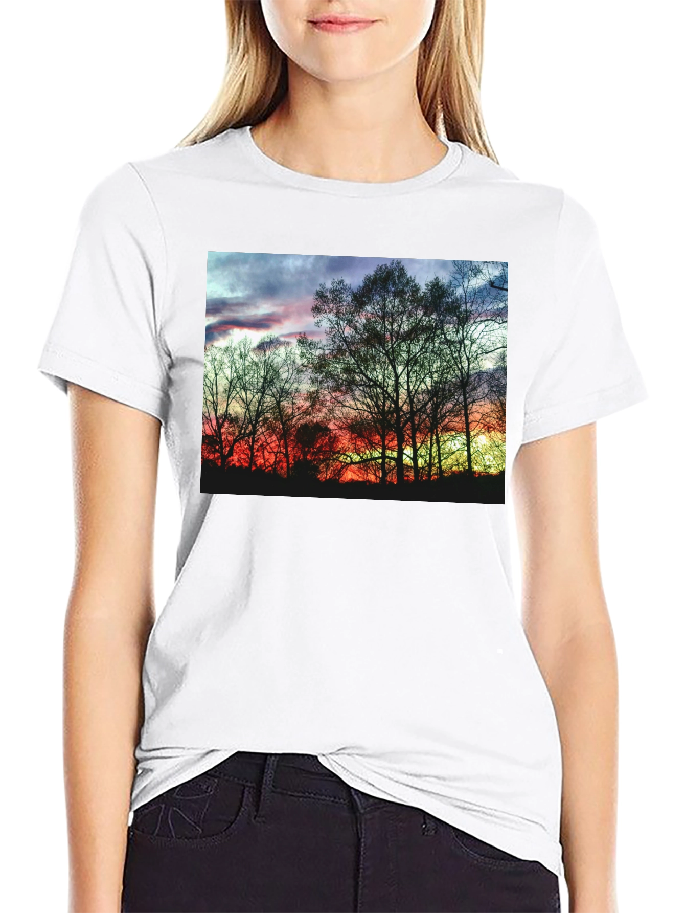 Sunset Trees Graphic Black T-Shirt