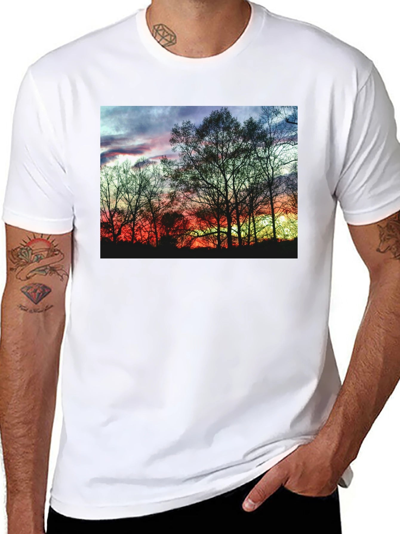 Sunset Trees Graphic Black T-Shirt
