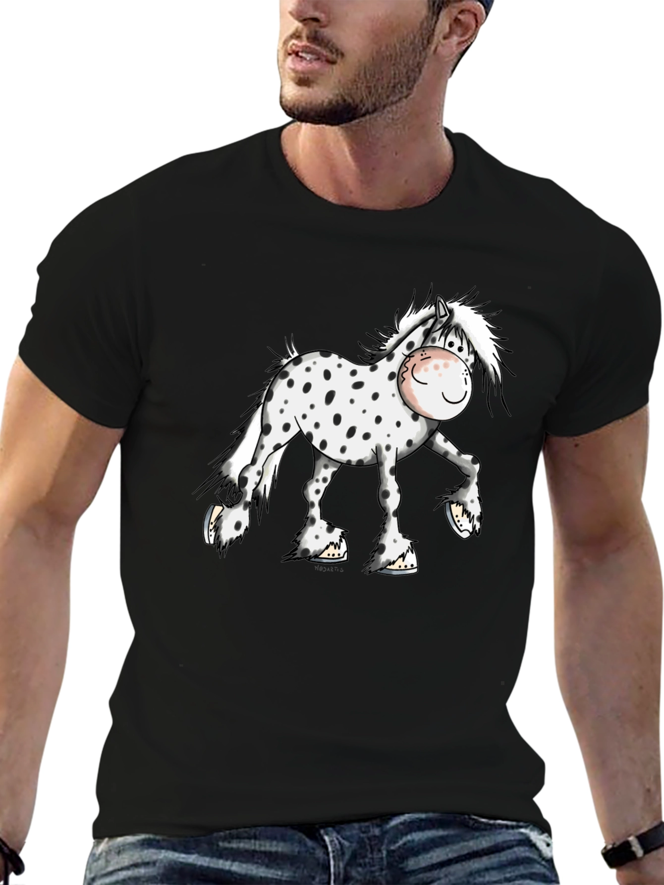 Cartoon Horse Graphic Tee - Black T-Shirt