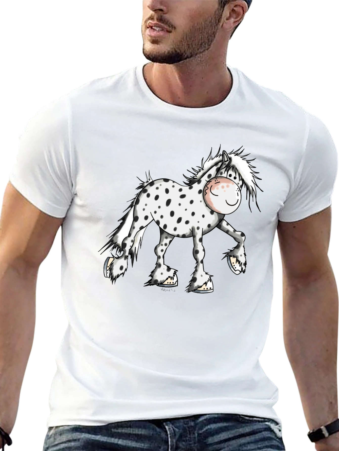 Cartoon Horse Graphic Tee - Black T-Shirt