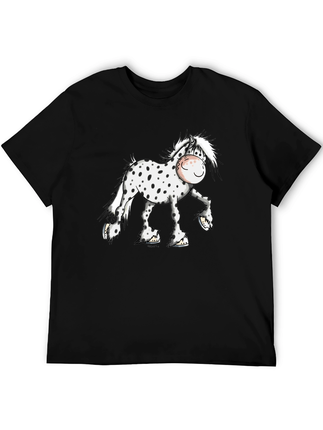 Cartoon Horse Graphic Tee - Black T-Shirt