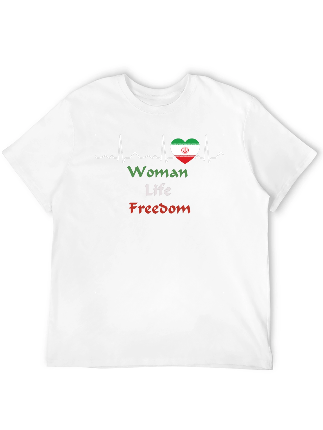 Woman Life Freedom T-Shirt Iran Flag Heartbeat Black
