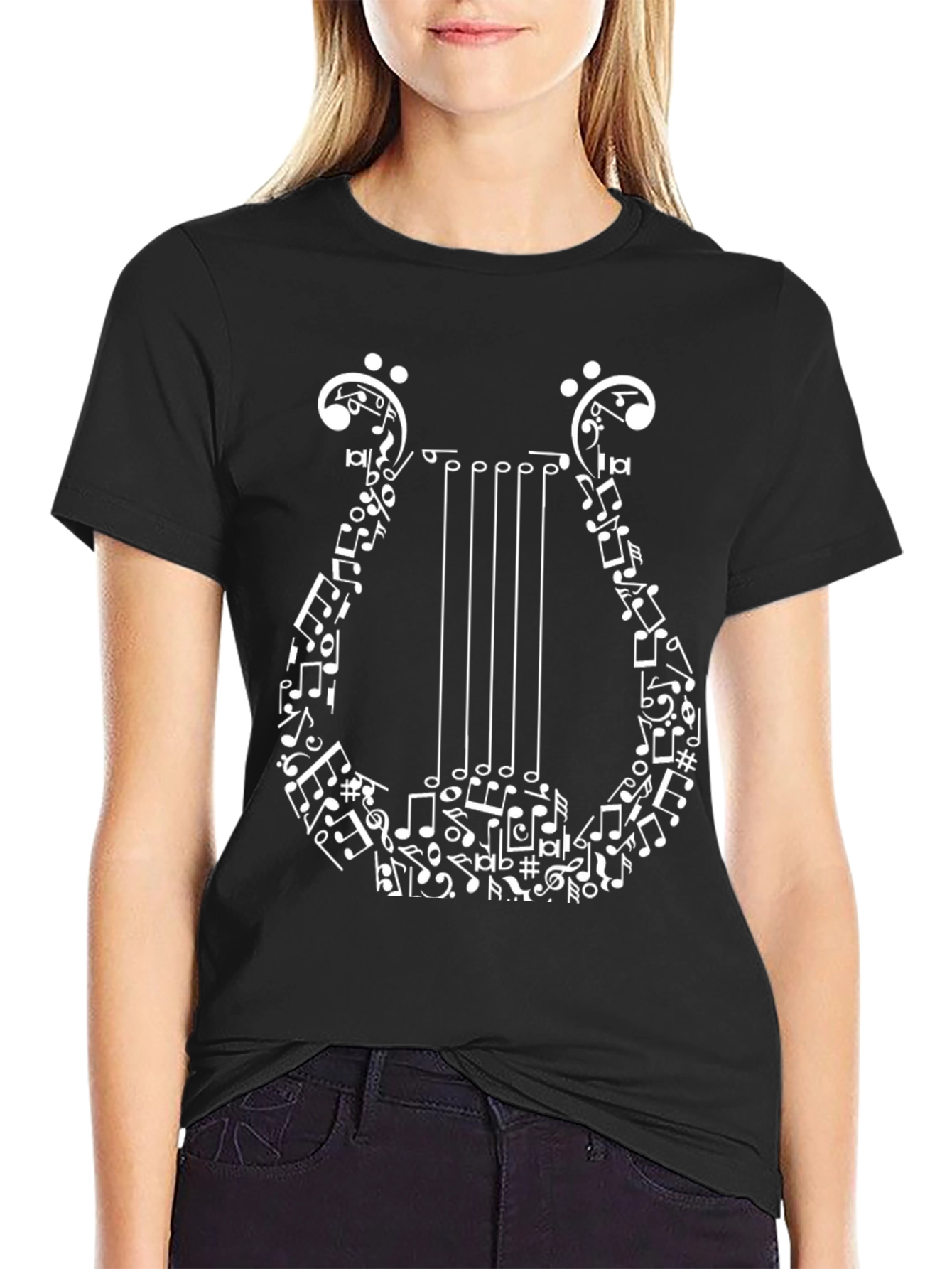 Musical Lyre Graphic Tee - Black
