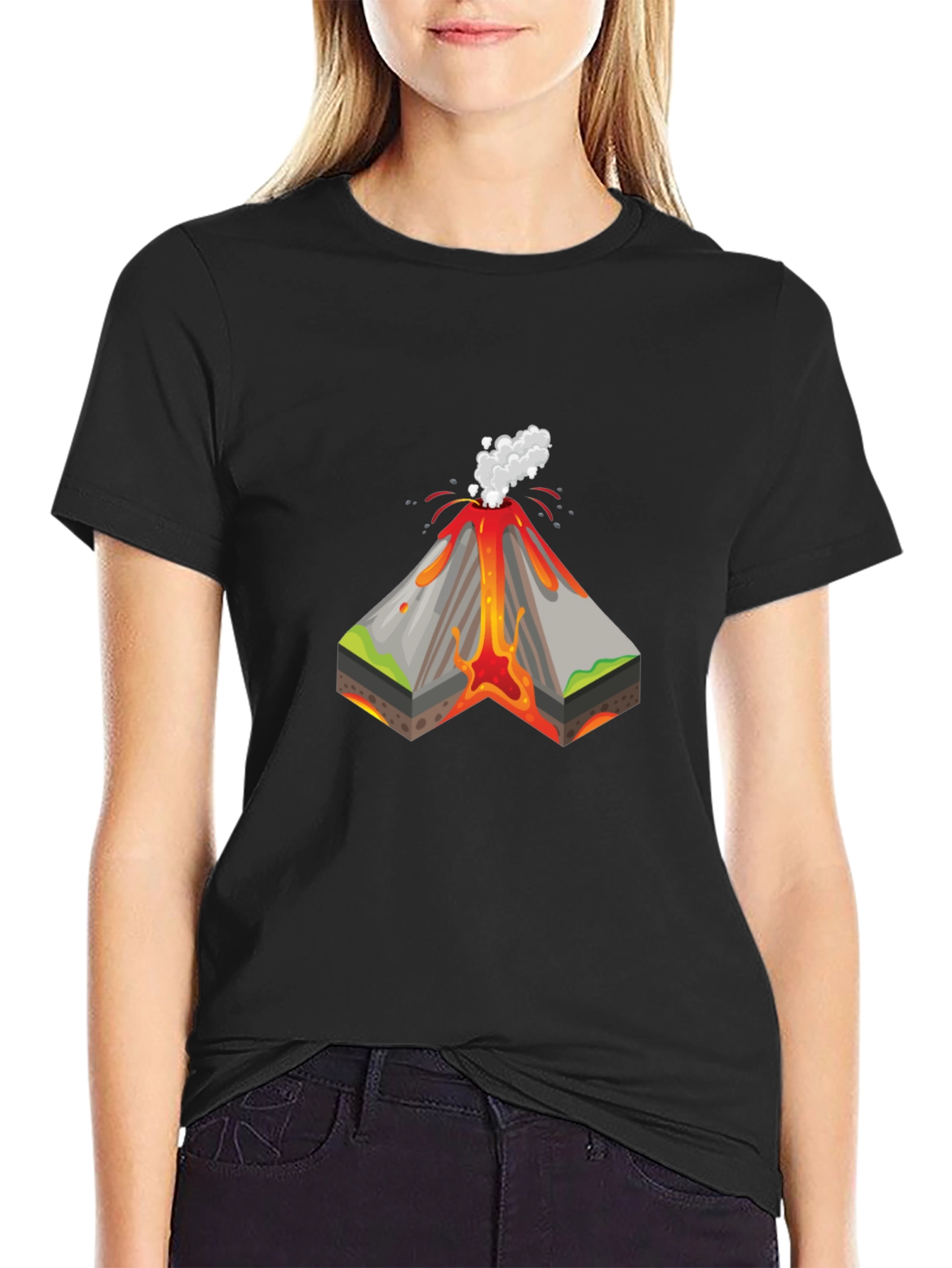 Volcano Cutaway Graphic T-Shirt - Black