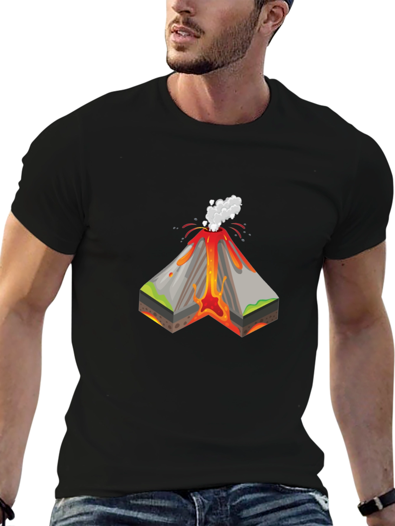 Volcano Cutaway Graphic T-Shirt - Black