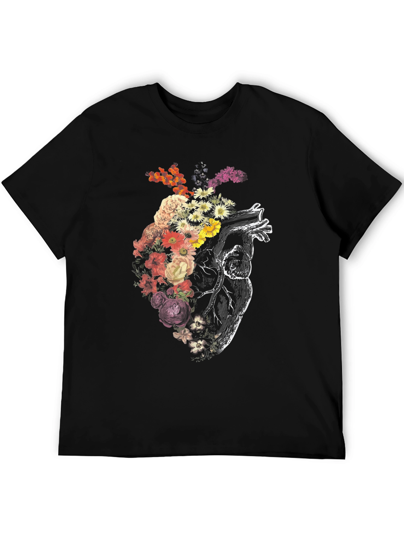 Floral Heart Graphic Tee - Unique Anatomical Design