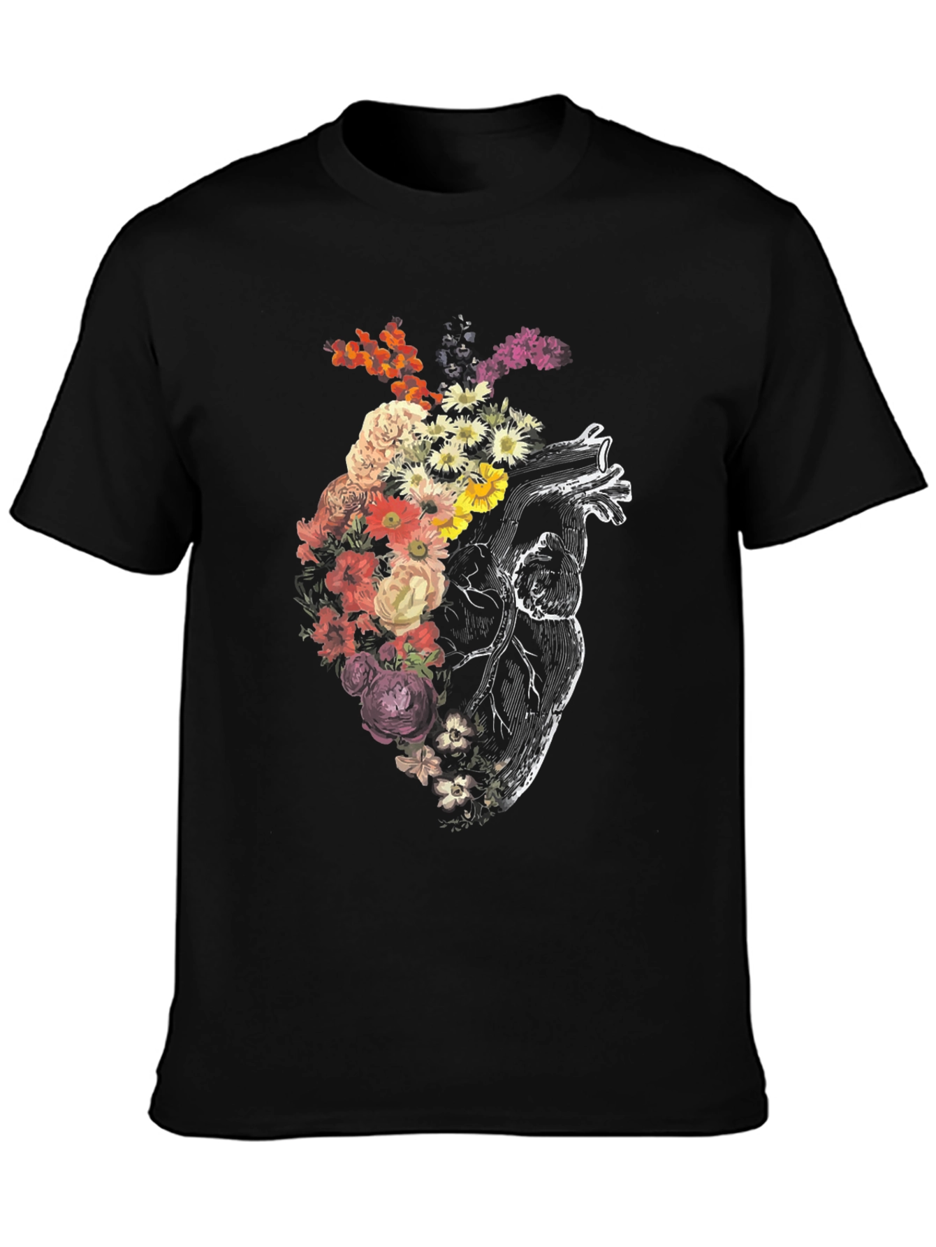Floral Heart Graphic Tee - Unique Anatomical Design