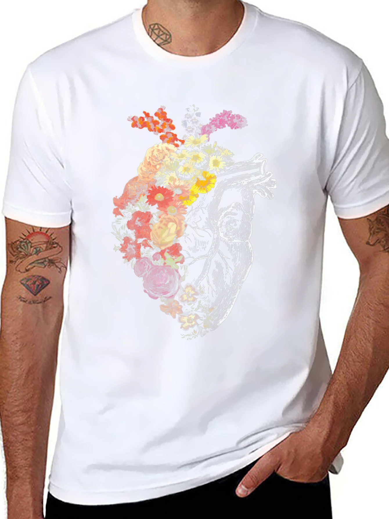 Floral Heart Graphic Tee - Unique Anatomical Design