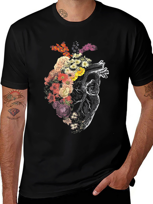 Floral Heart Graphic Tee - Unique Anatomical Design