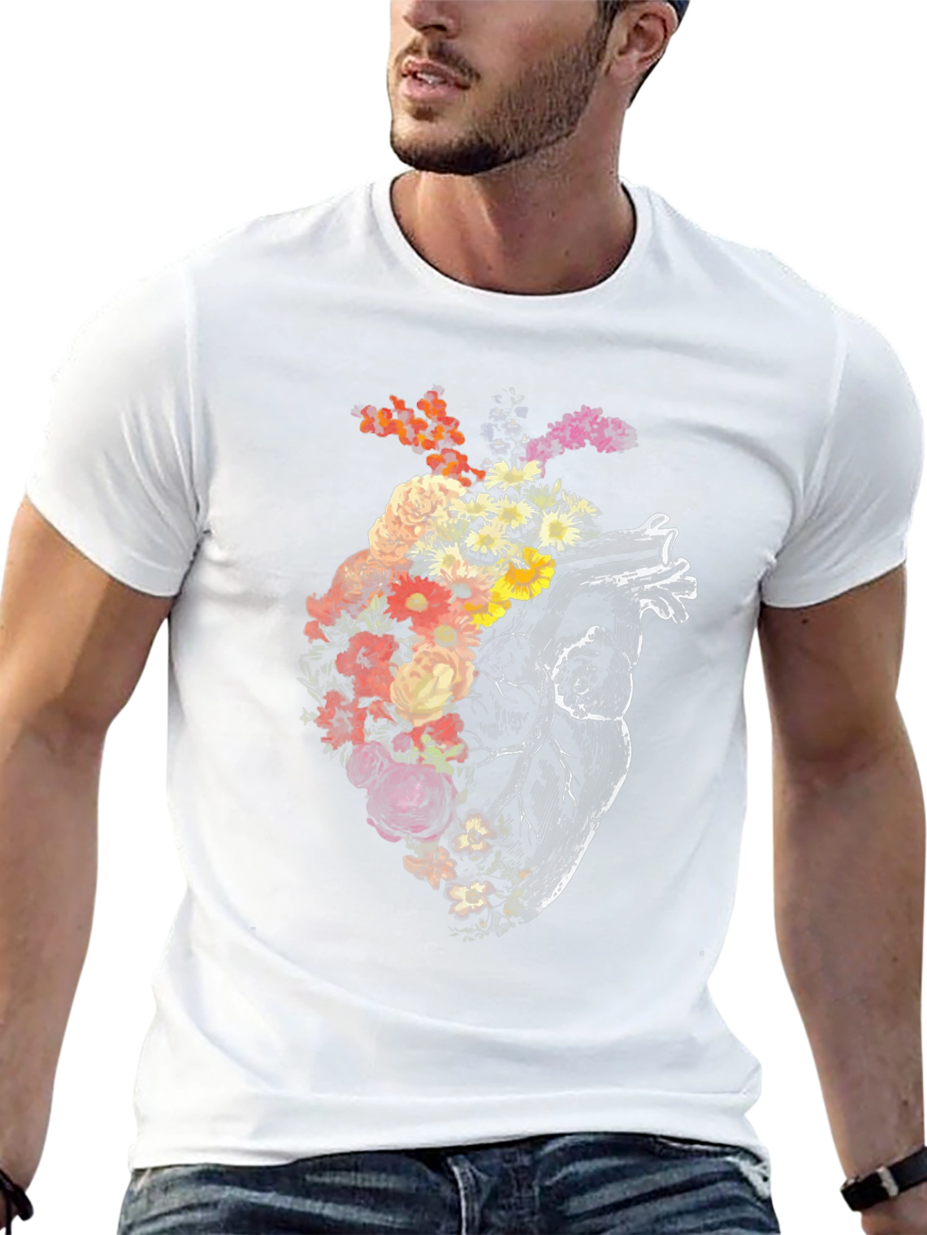 Floral Heart Graphic Tee - Unique Anatomical Design