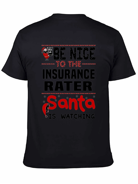 Funny Insurance Rater Santa Watching Graphic T-Shirt