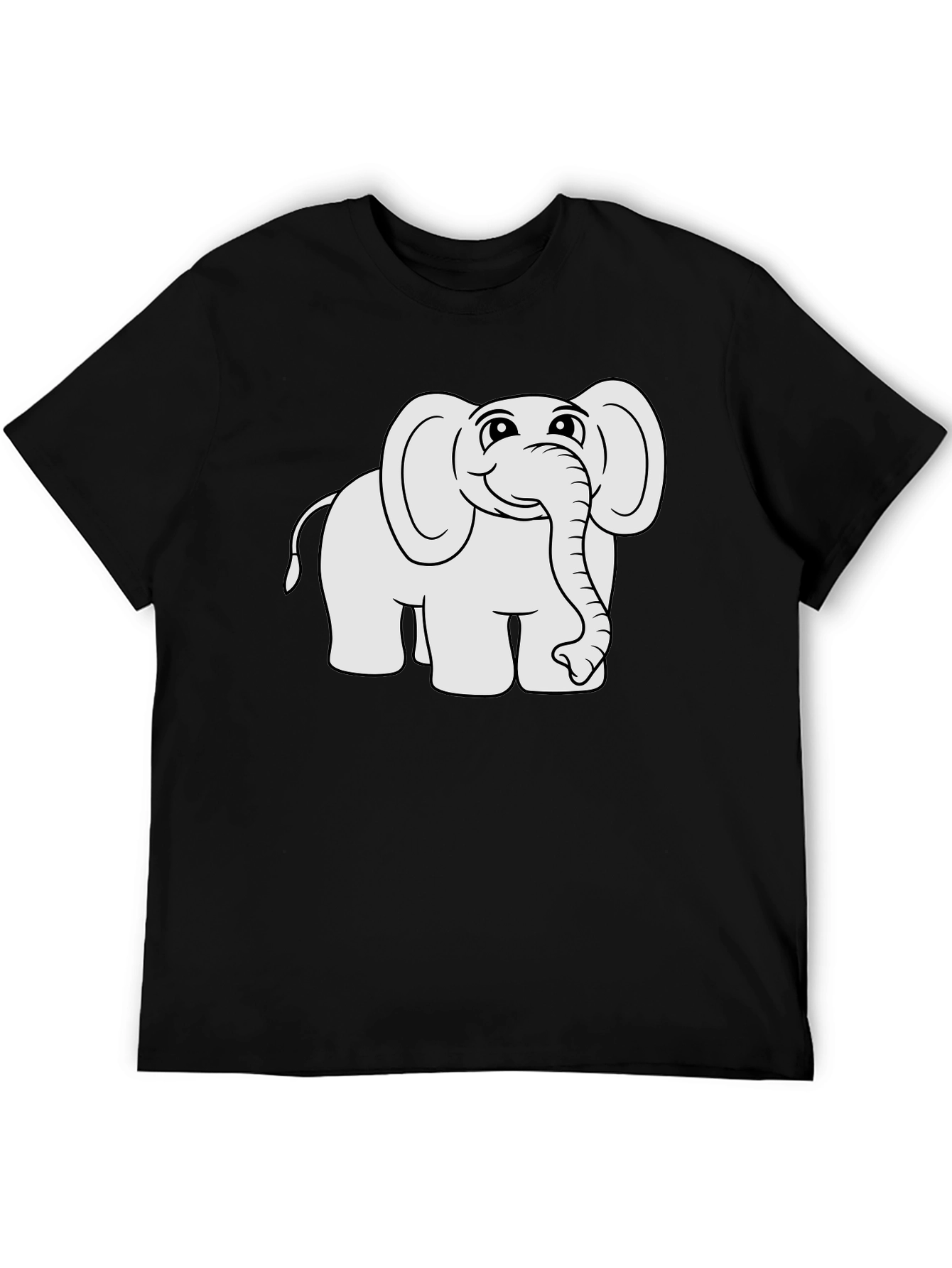 Cute Cartoon Elephant Black T-Shirt
