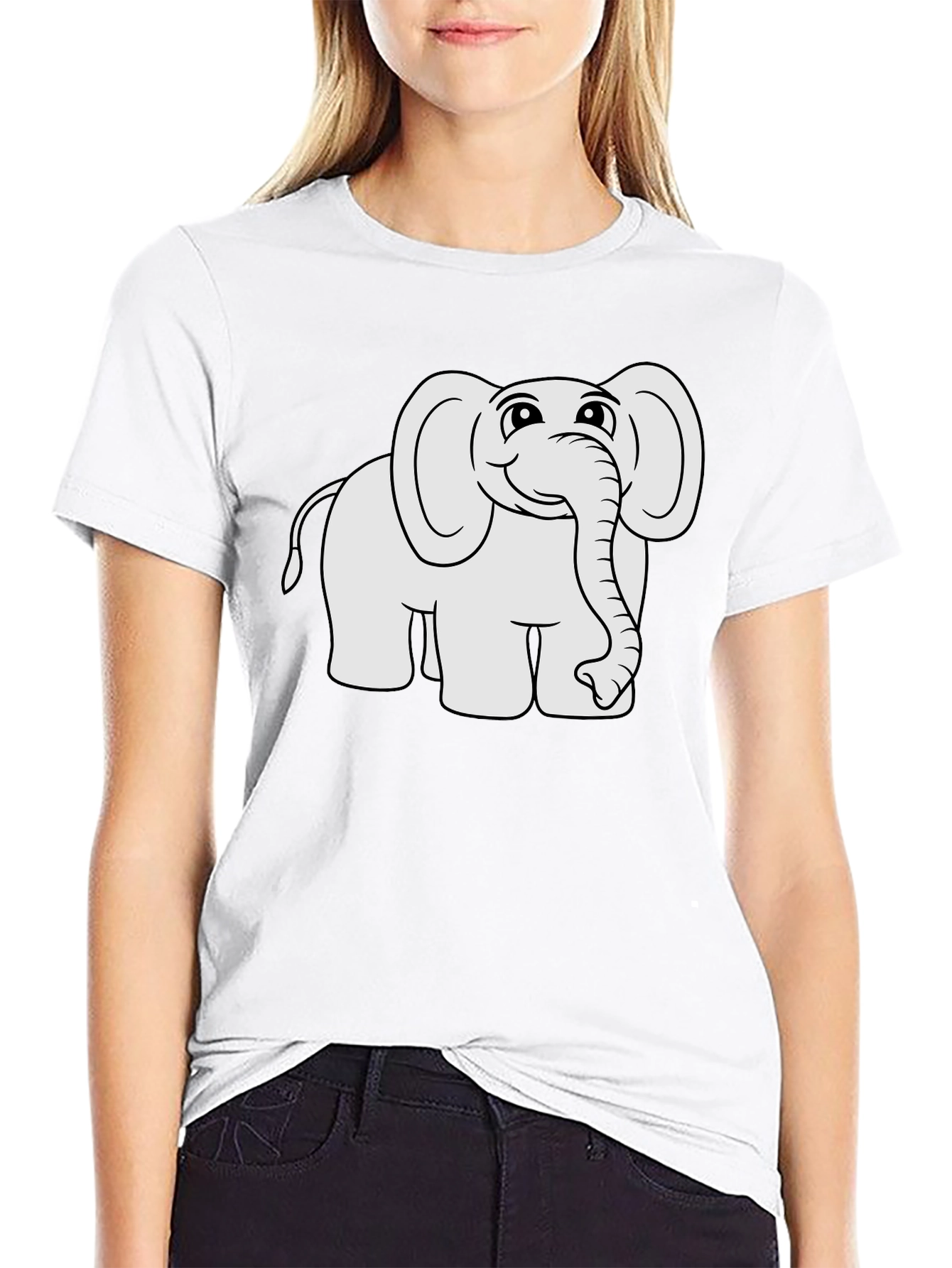 Cute Cartoon Elephant Black T-Shirt