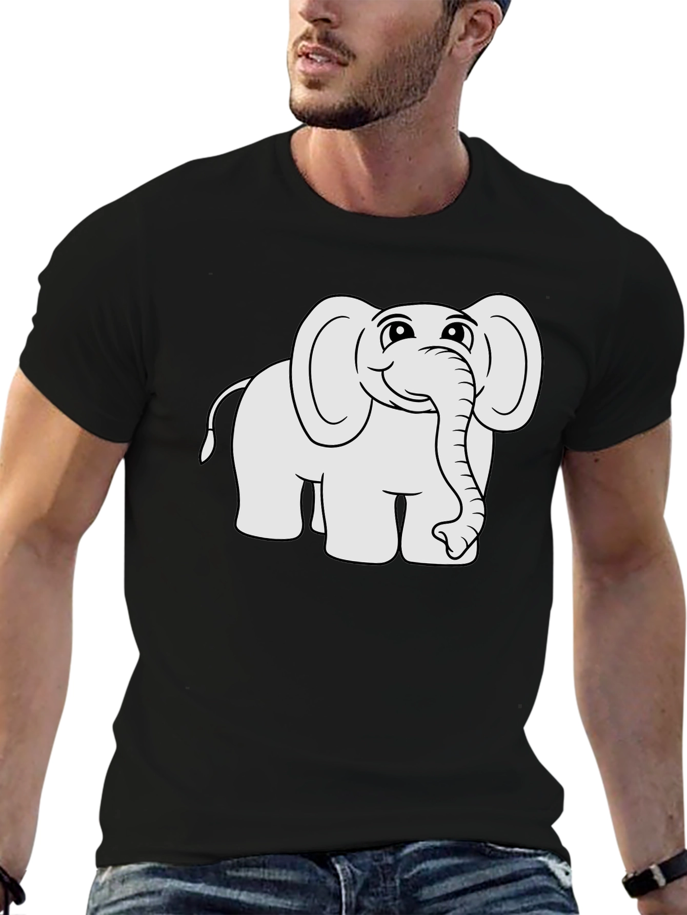 Cute Cartoon Elephant Black T-Shirt