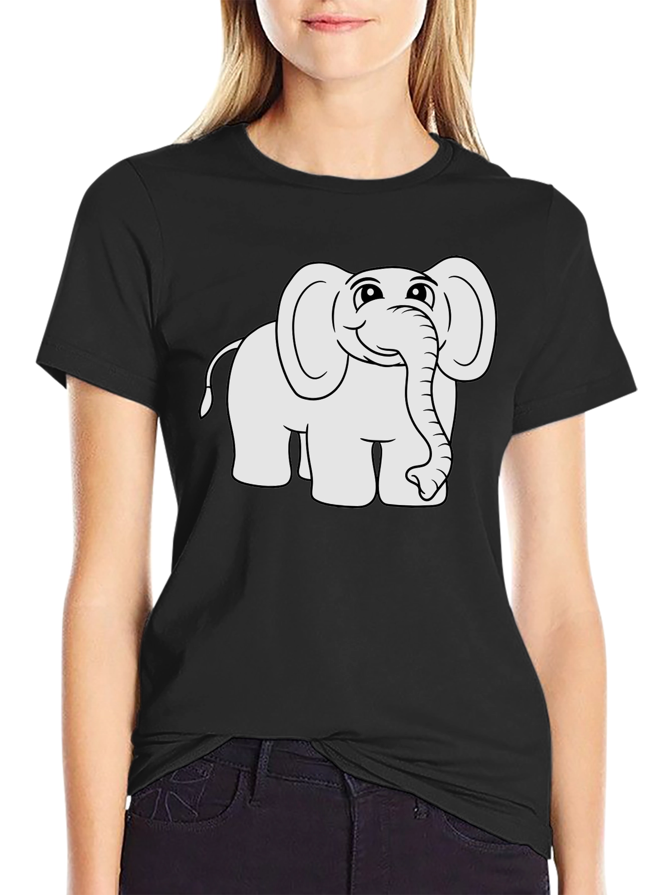 Cute Cartoon Elephant Black T-Shirt